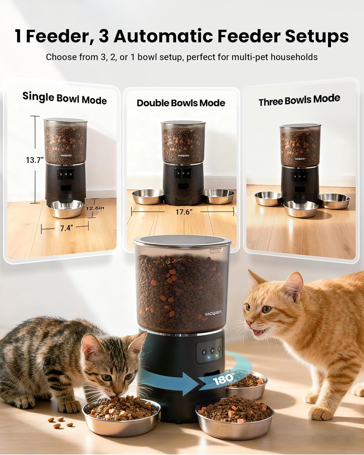 Automatic Cat Feeder for 3 Cats, 6L/25 Cup Cat Food Dispenser with Strong Anti-Jam System, Dual-Effect Desiccant, Smart WiFi App Control Pet Feeder, Automatic Dog Feeder with 10S Recorder - Image 2