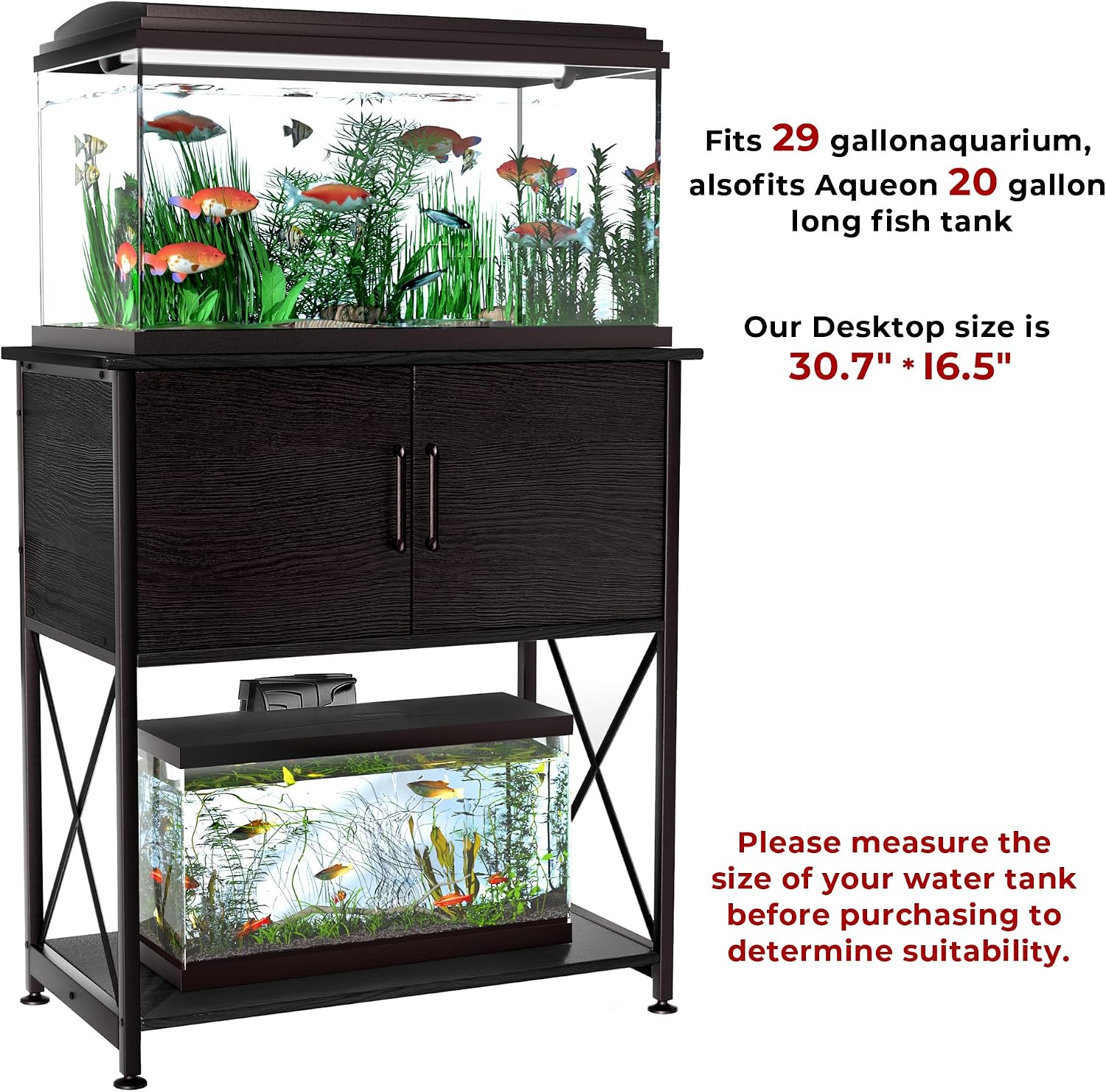 Herture 20-29 Gallon Aquarium Stand Metal Frame Fish Tank Stand with Cabinet Storage, for 20 Gallon Long Aquarium,30.7" L*16.5" W Tabletop,330LBS Capacity Black PG01YGB - Image 3