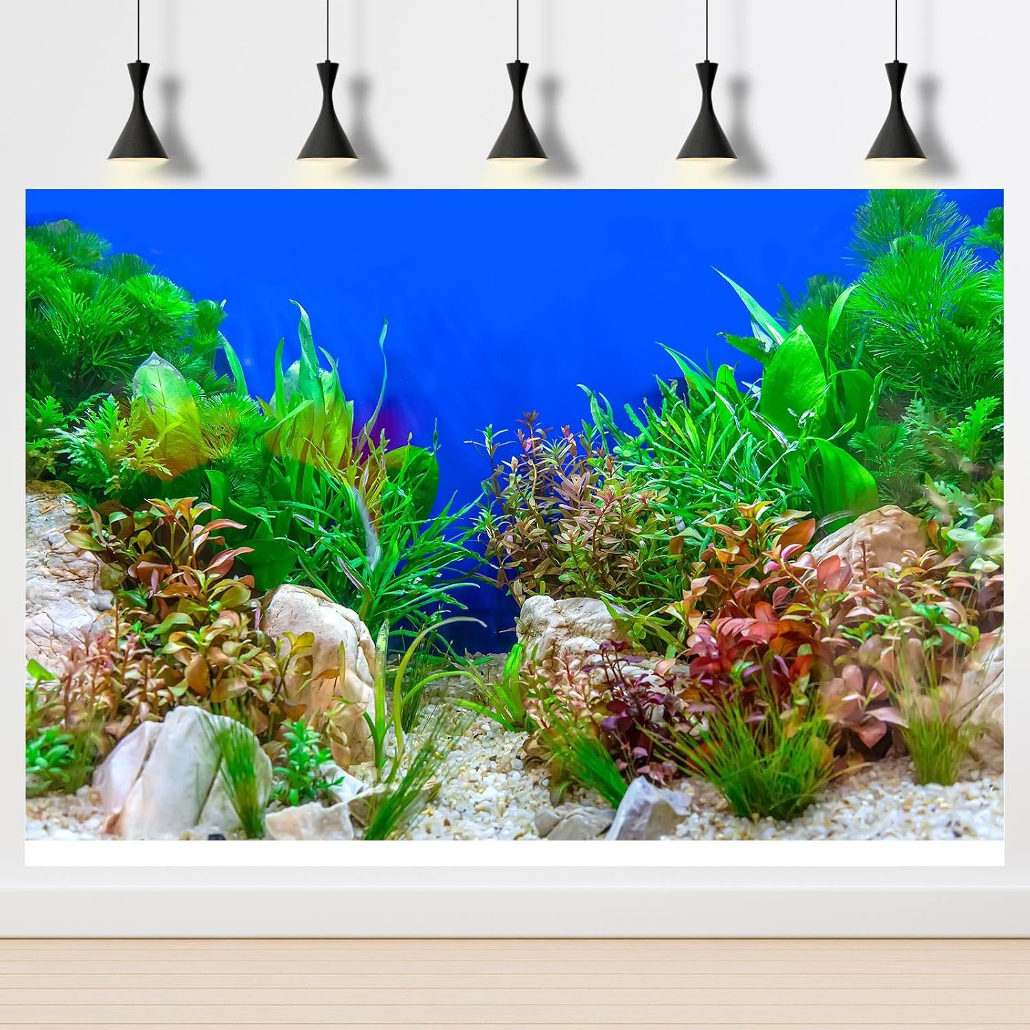 Aquarium Background Green Aquatic Plant Stone River Bed and Lake Fish Tank Background Decor Underwater Grass Leaves with Pebble Aquarium Backdrop Perfect Fish Tank Decors Vinyl 24x12in - Image 3