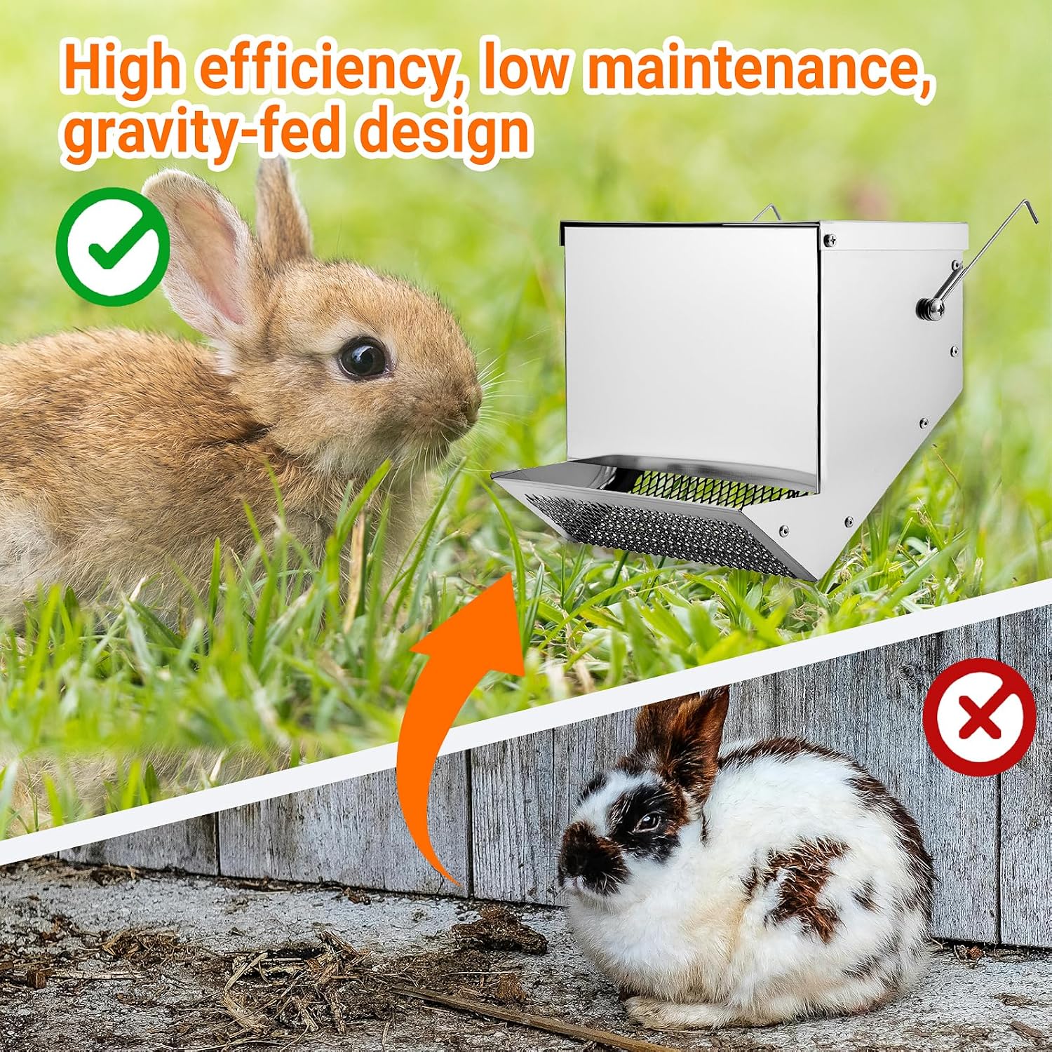 Rabbit Feeders Automatic for Cages,3.5 Pound Metal Trough Feeder with Water Bottle Galvanized Steel Outdoor Bunny Food Dispenser for Rabbits Chicken Guinea Pig Pet and Other Small Animals - Image 7