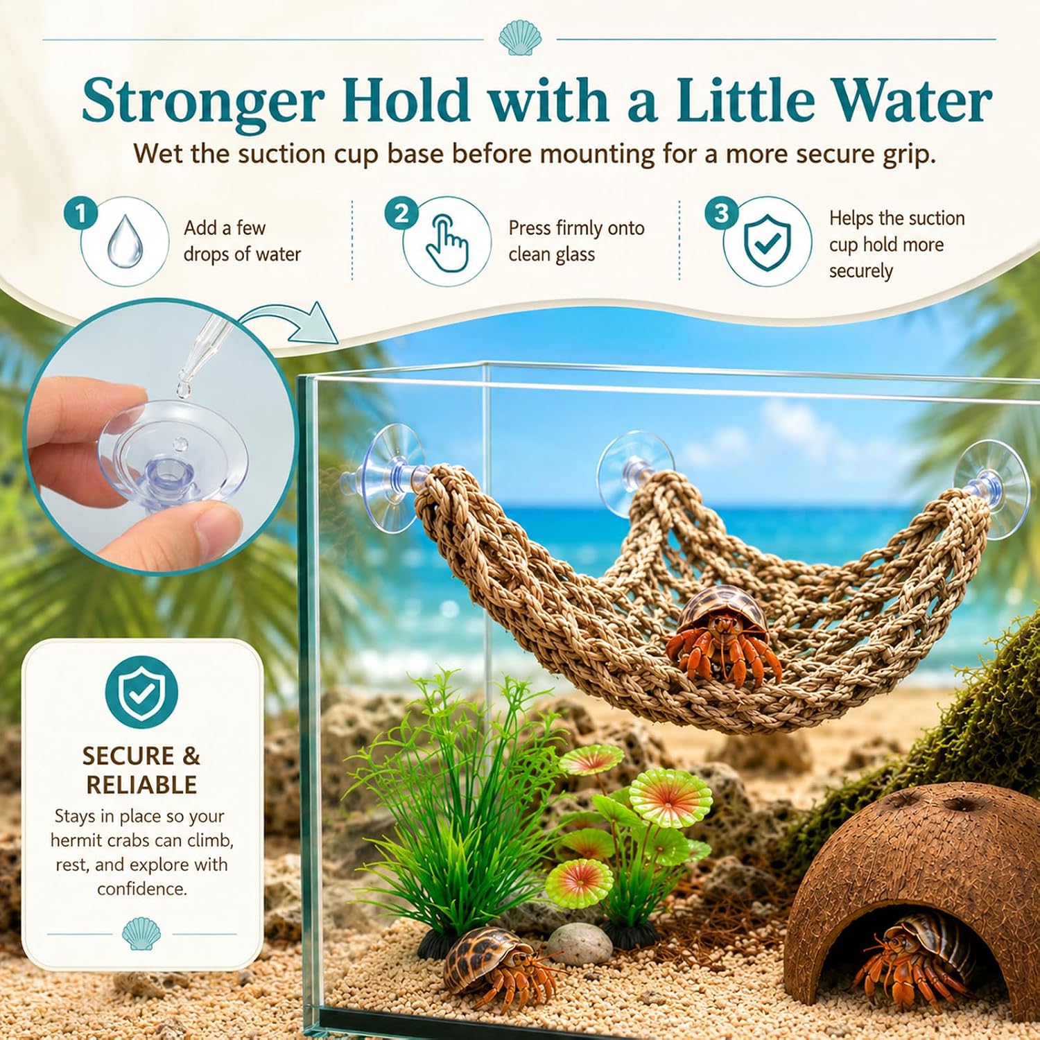 HERCCOCCI Hermit Crab Accessories, 6Pcs Hermit Crab Toys Coconut Shell Hut Climbing Hammock Artificial Plants for Hermit Crabs - Image 6