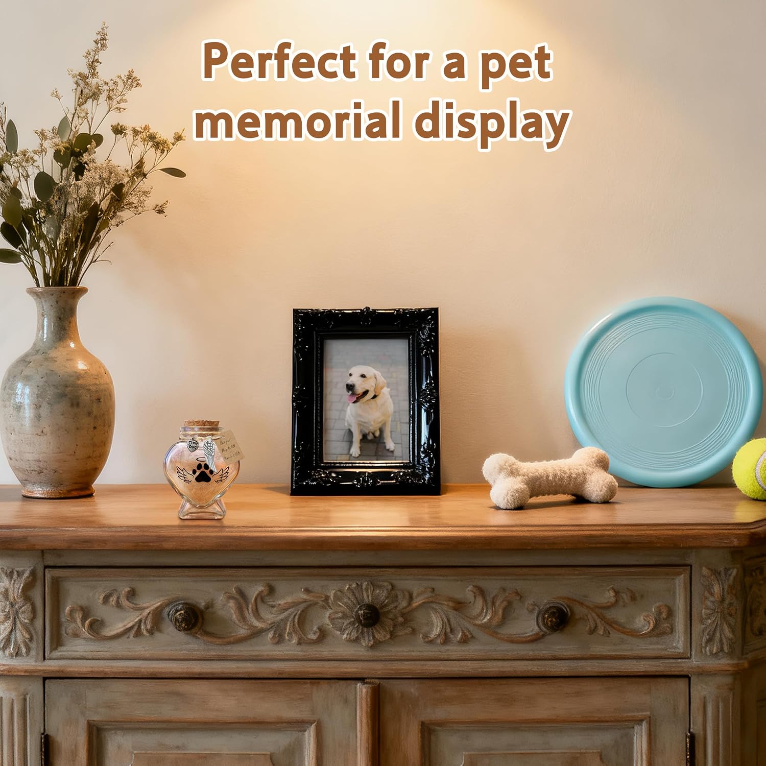 Pet Memorial Gift for Loss of Dog or Cat, Heart Shape Glass Jar & Bottle for Fur, Hair, Whiskers or Ashes Keepsake Urn with Cork Top, Charms for Cute Rainbow Bridge Memorial, Dog - Image 6