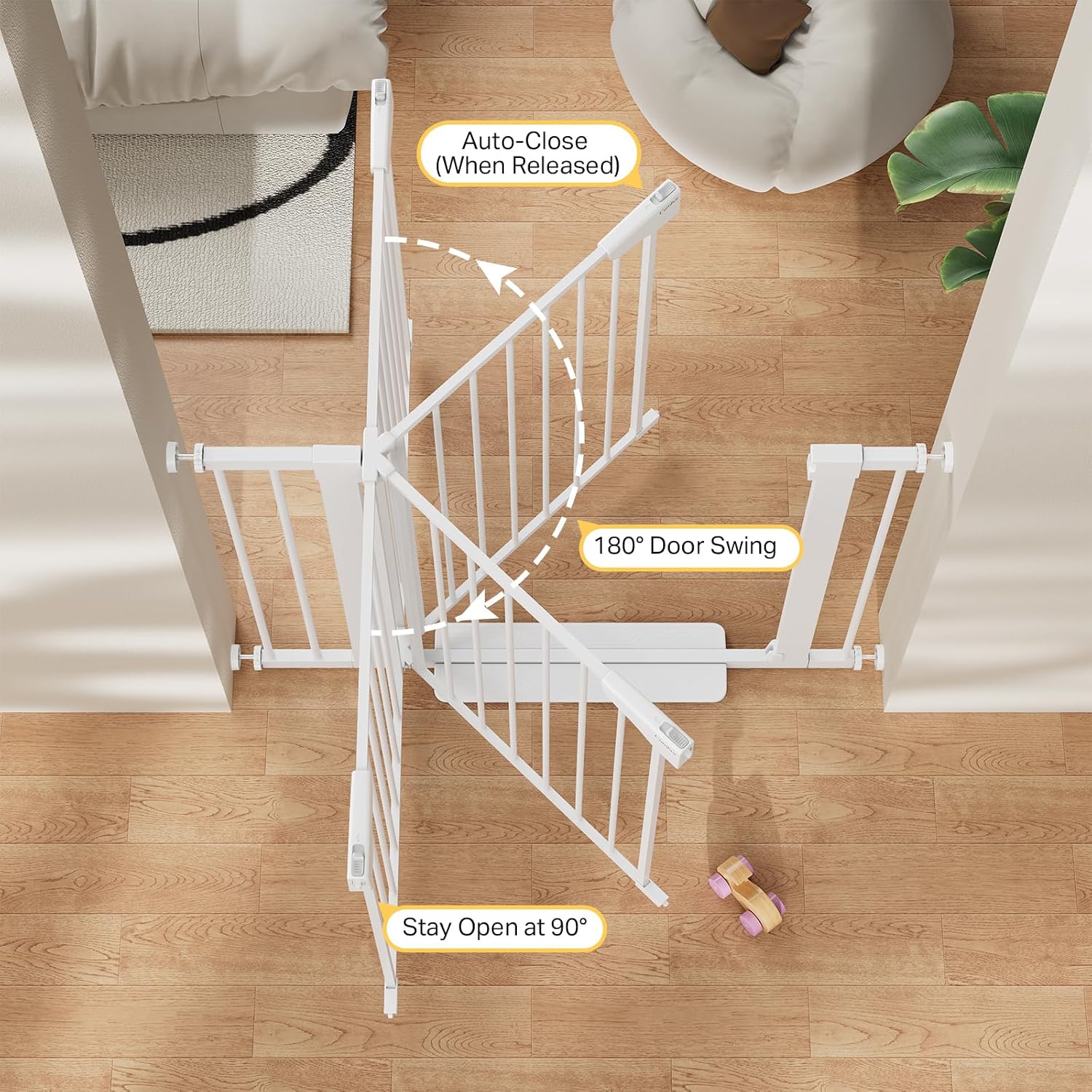 Cumbor 29.7-40.6" Baby Gate for Stairs, Mom's Choice Awards Winner-Dog Gate for Doorways, Pressure Mounted Auto-Close Pet Gates for Dogs Indoor, Safety Child Gate with Easy Walk Thru Door, White - Image 5