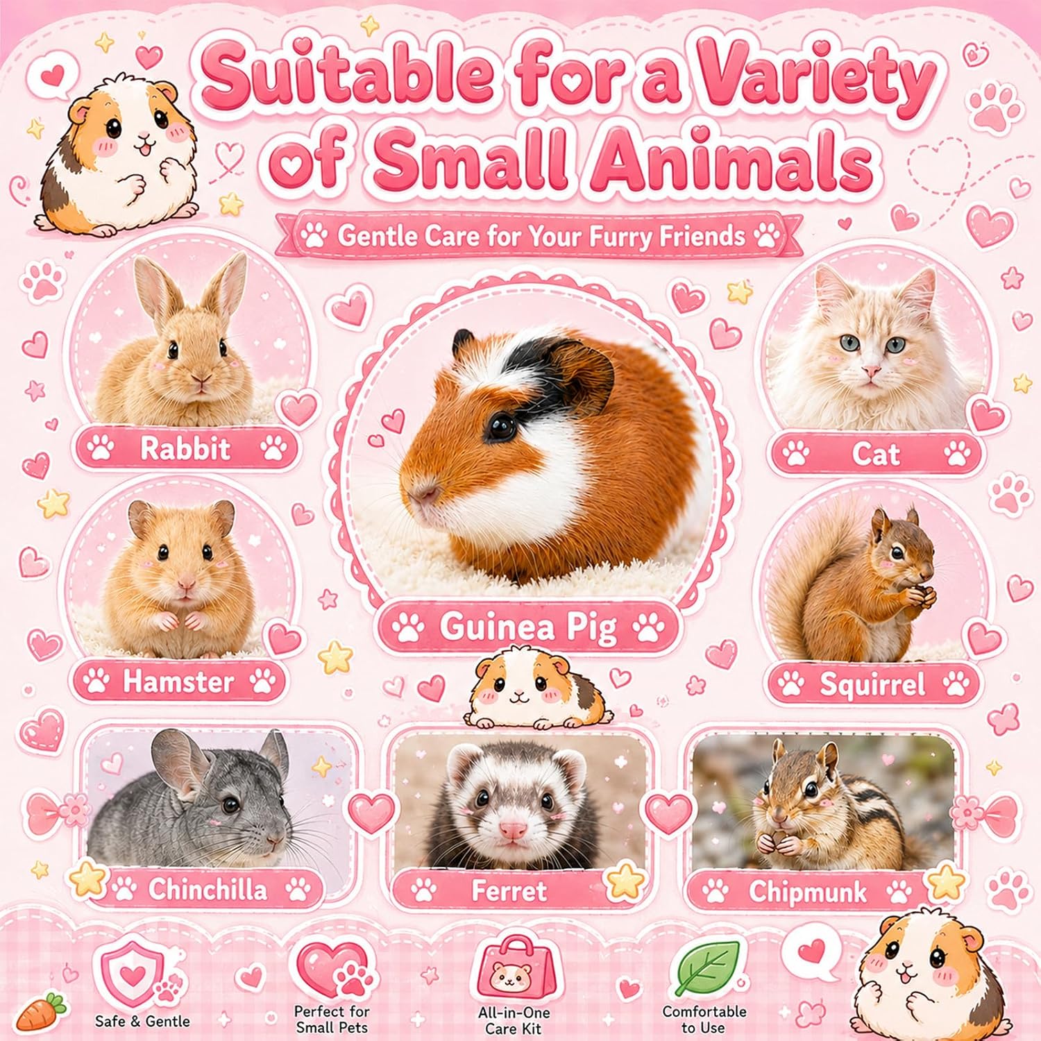 Guinea Pig Brush Kit Hamster Cleaning Grooming Comb with Nail Clipper Trimmer, Nail Files - Professional Small Animal Grooming Tool for Rabbit, Bunny, Puppy, Kitten, Ferret - Image 5