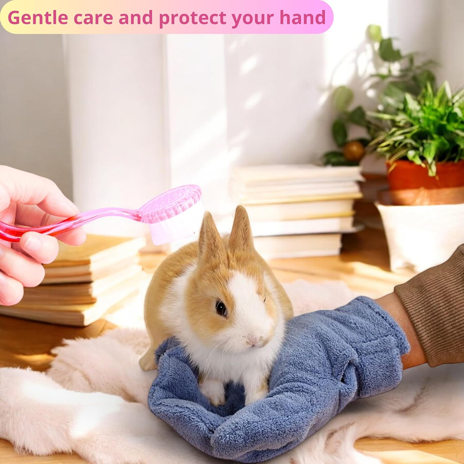 Hamster Calming Bite Proof Gloves and Grooming Brush Set, Hamster Bite Resistant Gloves Massage Brushes, Anti-Bite Glove Grooming Supplies For Small Animals Rabbit Rat Sugar Glider (Pink) - Image 5