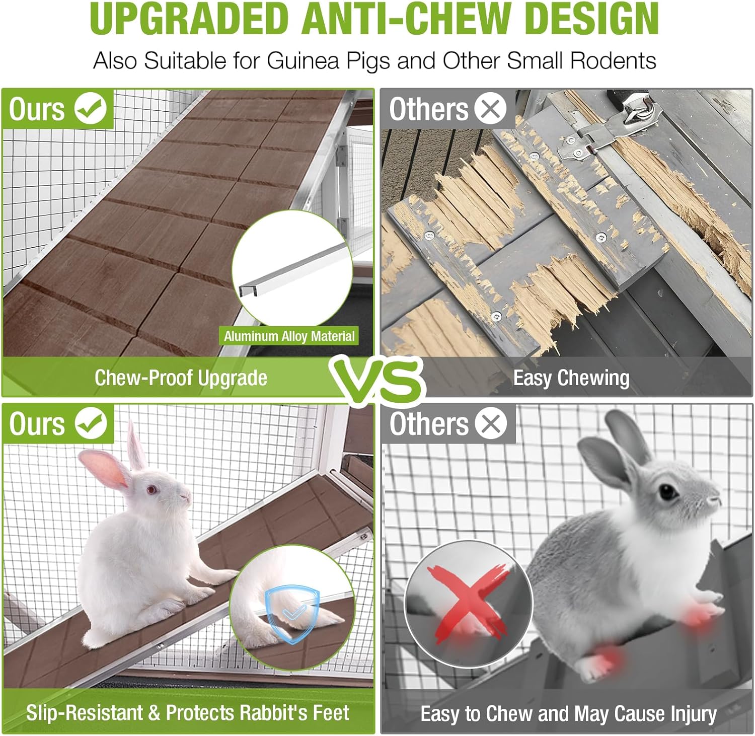 Gutinneen 2-Story Rabbit Hutch with Chew-Proof Ramp & Leak-Proof Trays - Indoor/Outdoor 39.3" Wooden Rabbit Cage with Wheels for Rabbits, Guinea Pigs - Image 3