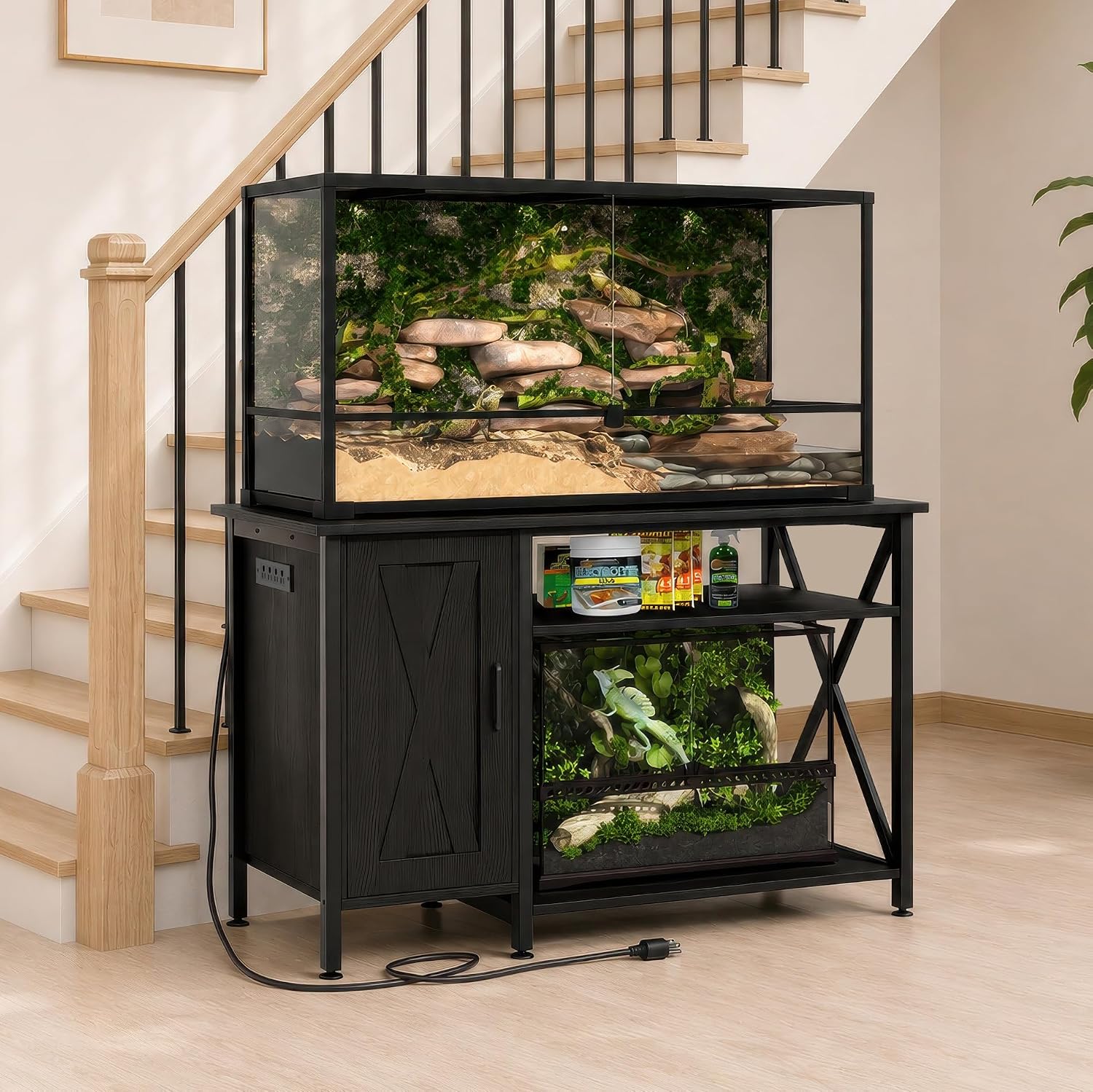 Herture 120 Gallon Reptile Tank Stand, 4x2x2 Reptile Enclosure Stand, with Storage Cabinet and Power Outlet, for Bearded Dragons, Snakes, Lizard Terrarium Black PG08XYB - Image 8