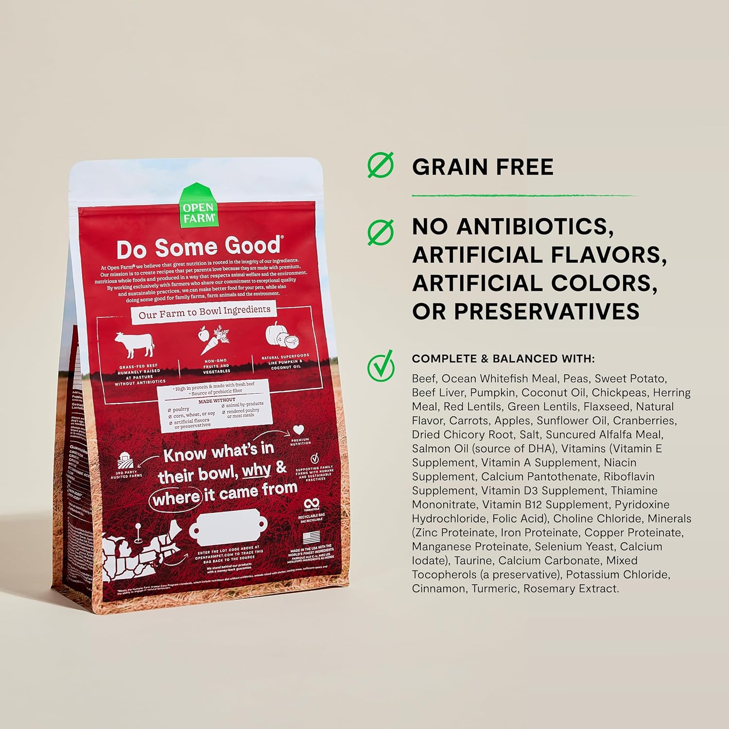 Open Farm, Grain-Free Dry Dog Food, Complete & Balanced Kibble, Sustainably & Ethically Sourced Ingredients, Non-GMO Veggies & Superfoods to Support Overall Health, Grass-Fed Beef Recipe, 4lb Bag - Image 2