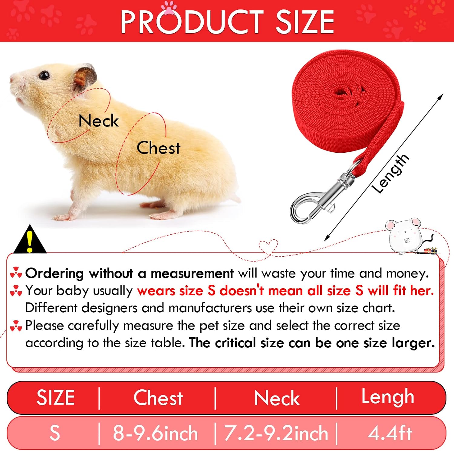 SATINIOR 2 Sets Guinea Pig Harness and Leash Adjustable Soft Mesh Harness Bell No Pulling Comfort Vest for Baby Ferret Rats Hamster Bunny Rabbit Chinchilla and Small Pet(Black, Red,S) - Image 2
