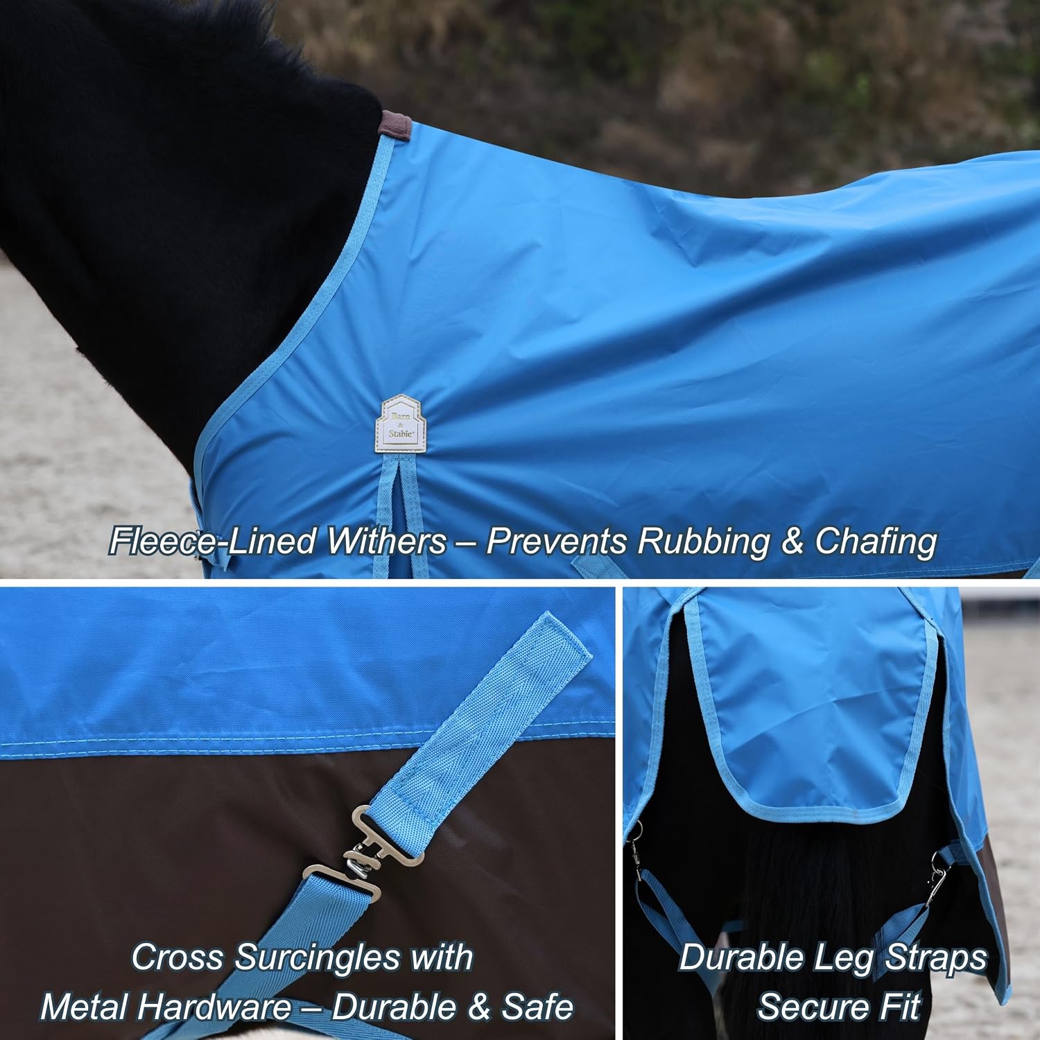 BARN & STABLE 420D Ripstop Lightweight Horse Turnout Sheet, No Fill, Water-Resistant & Breathable Horse Blanket for Spring and Mild Weather, with Anti-Rub Fleece Withers - Image 6