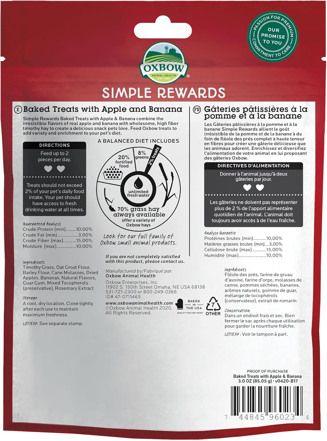 Oxbow Simple Rewards Apple Banana Treats, Timothy Hay Guinea Pig & Bunny Treats, Pet Snack, Made with Oxbow Guinea Pig Hay, Made in USA, Timothy for Rabbit, 3 oz Bag - Image 2
