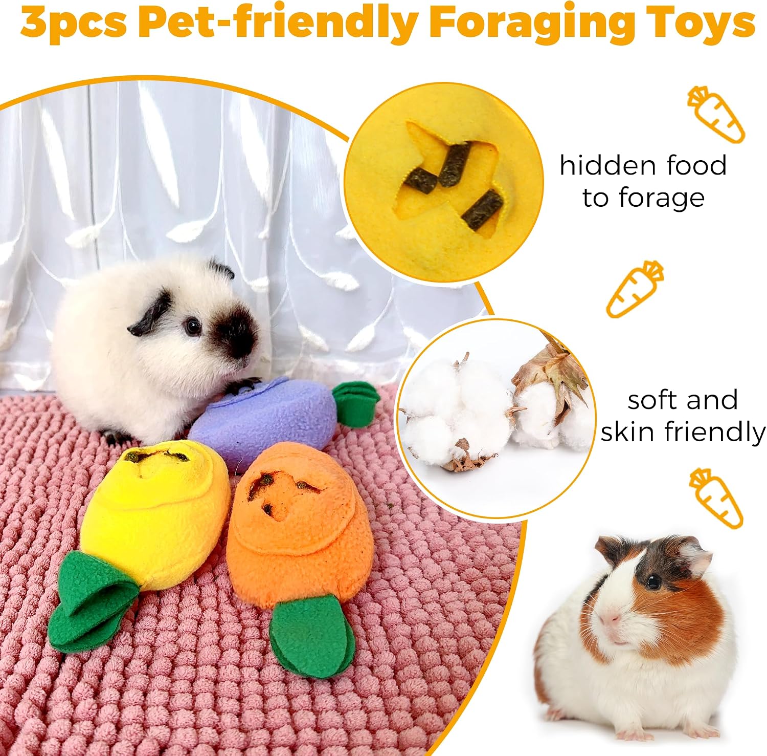 3Pcs Guinea Pig Forage Toys, Guinea Pig Toys Enrichment for Boredom, Washable Puzzle Feed Game Slow Feeder, Snuffle Ball Treat Dispenser Feeding Toy, Exercise Acitivity Foraging Toy (Random Color) - Image 2