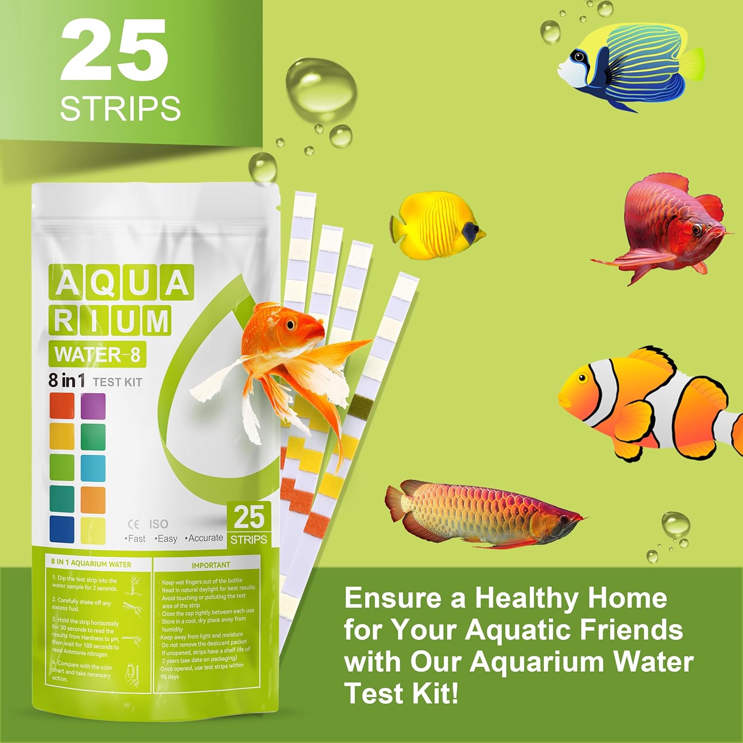 AAwipes Aquarium Ammonia Test Strips 8-in-1 |25 Strips | Quick & Accurate Water Testing Test pH, Ammonia, Alkalinity, Hardness, Chlorine, Nitrite, etc. (K02-25) - Image 6