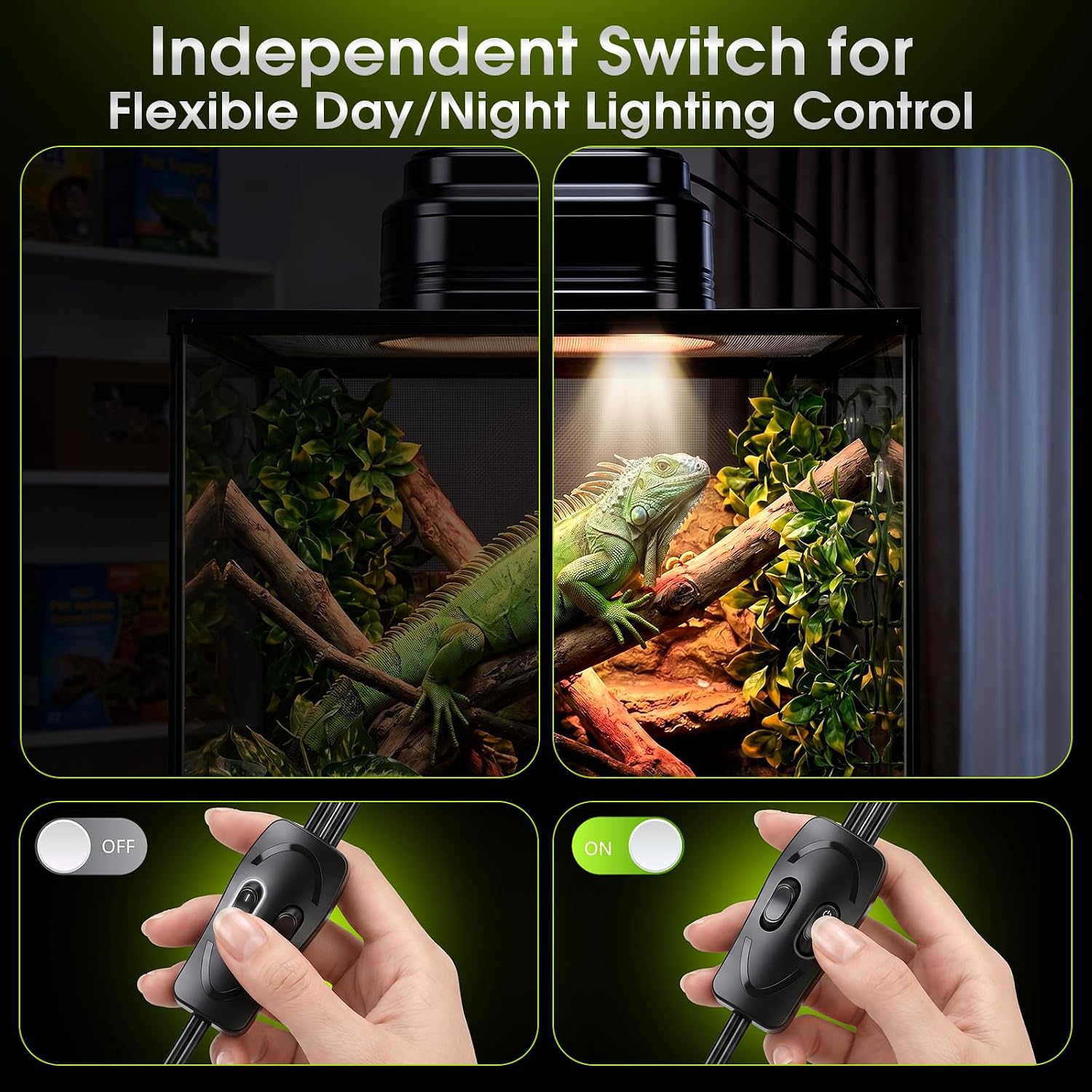 MECESOR Reptile Light Fixture with Switches, Dual Reptile Heat Lamp Fixture UVB & Basking Bulb Holder for Glass Terrarium Habitat - Double Dome Reptile Lamp for Bearded Dragons, Lizards& Snakes - Image 6