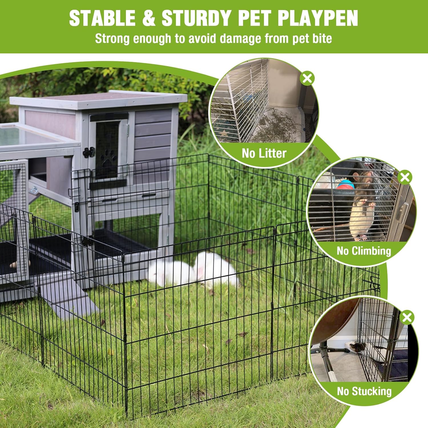 Rabbit Pet Playpen, Bunny Cage with Waterproof Liner, Pet Run Extension for Guinea Pig, Hamster, Chinchillas, Portable Small Animal Cage Fence (Playpen Only) - Image 2