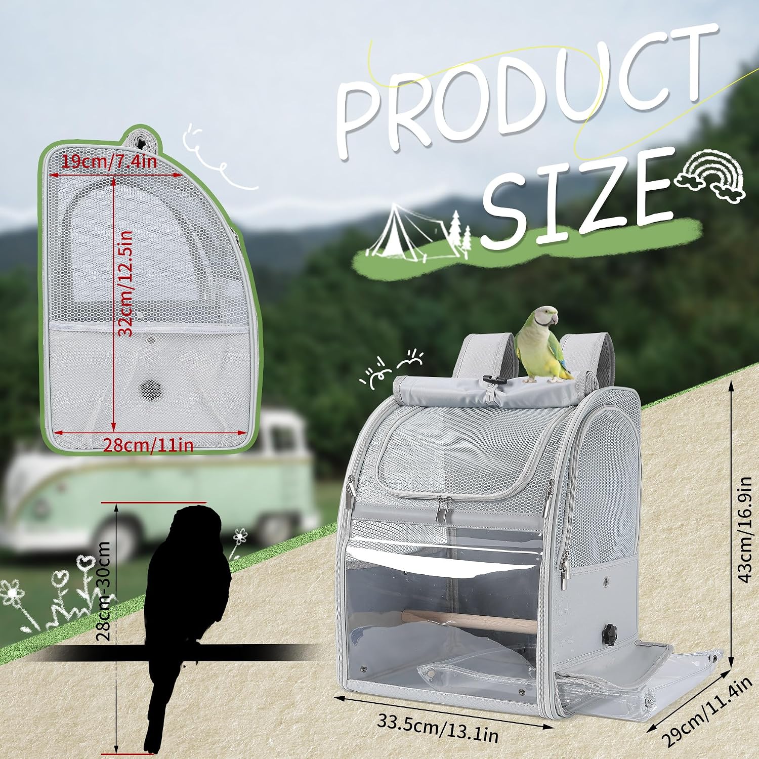 Sanmoncare Bird Carrier Backpack with 2 Adjustable Perches, Water-Repellent Parrot Travel Cage with Stainless Steel Tray, Breathable Pet Carrier for Cockatiels, Conures and Vet Visits - Image 5