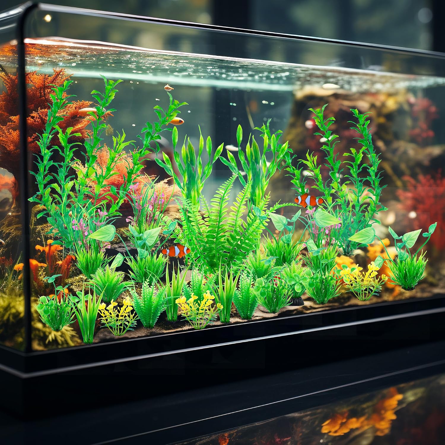 Ameliade Aquarium Artificial Green Plastic Plants Decorations 26 PCS Large Fish Tank Accessories Goldfish Betta Tank Decor - Image 3