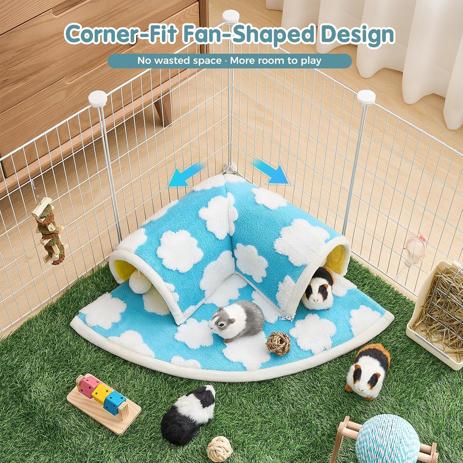 Avont Guinea Pig Tunnel Bed, Washable Hideout for Small Pets | Soft Plush Fleece, for Guinea Pigs, Hamsters, Chinchillas, Dwarf Rabbits & Others, Available in Cloud/Star Pattern - Image 6