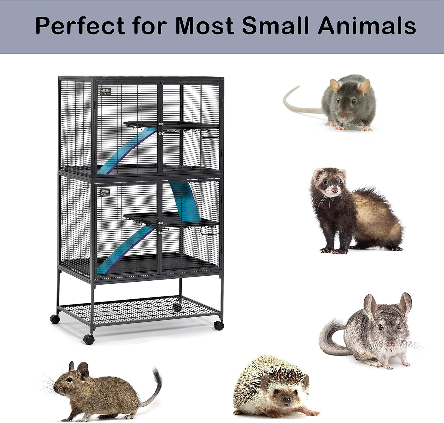 Critter Nation by MidWest Homes for Pets Double Unit Small Animal Cage, Habitat for Rats, Chinchillas, Ferrets, Sugar Gliders, Tool-Free Assembly, with Full-Width Doors, Shelves & Removable Base Pans - Image 3