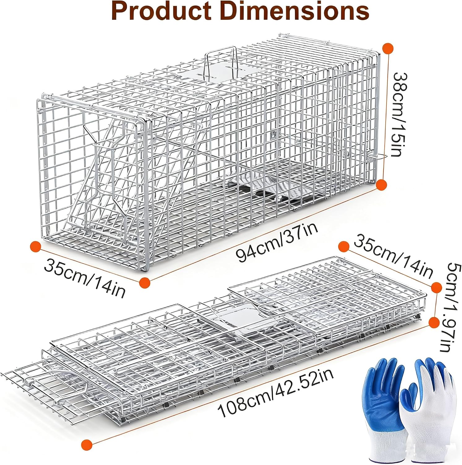 Large Live Animal Trap Cage Humane Collapsible Trap | Galvanized Iron Outdoor Foldable Animal Cage for Raccoons Foxes Coyotes Stray Dogs Armadillos - Image 7