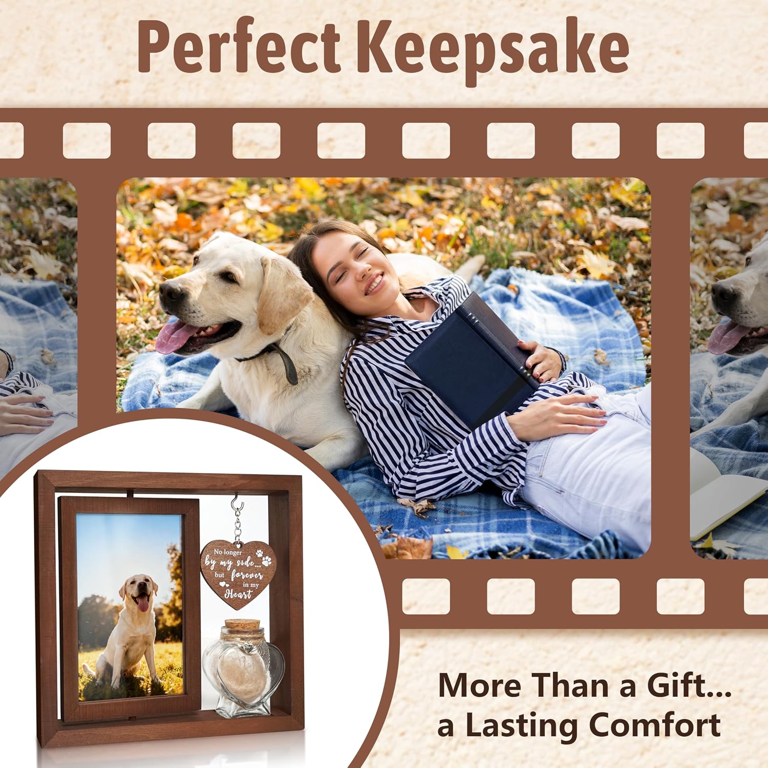 Dog Memorial Gifts for Loss of Pet - Rotating Wooden Frame for 4x6 Photo & Fur Hair Jar - Sympathy Gift for Pet Bereavement, Remembrance Keepsake - Rainbow Bridge Gift for Dog Lovers & Cat Lovers - Image 5