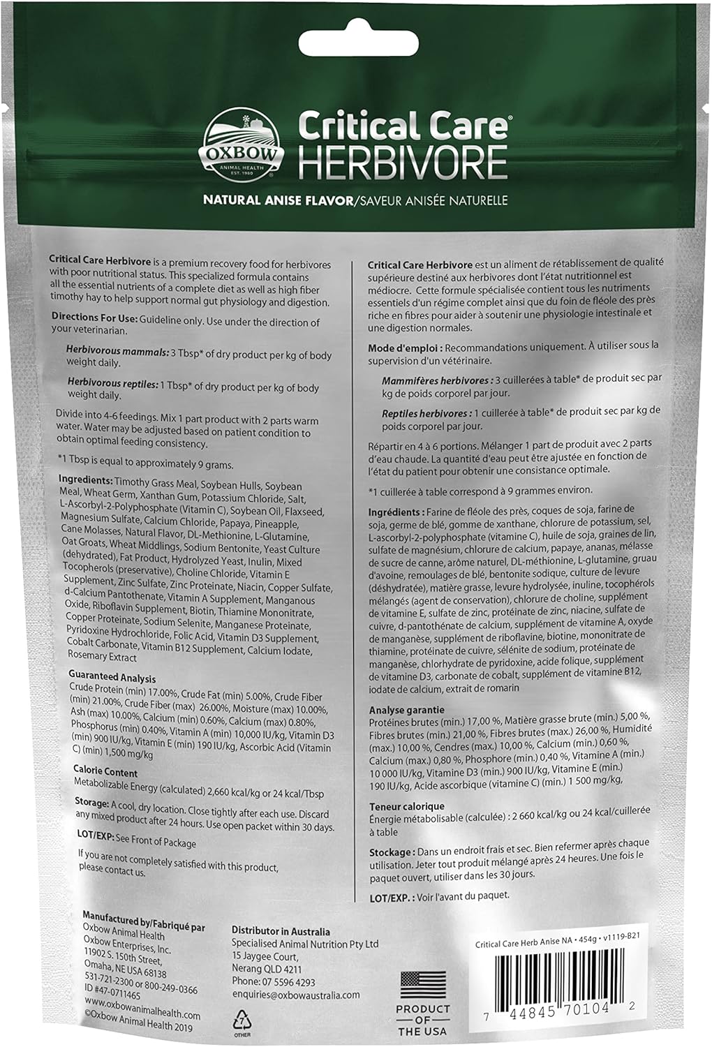 Oxbow Critical Care Herbivore, Emergency Guinea Pig Food, Rabbit Food for Recovery, Natural Anise Flavor, Critical Care for Guinea Pig Emergency Kit, 454 gram bag - Image 2