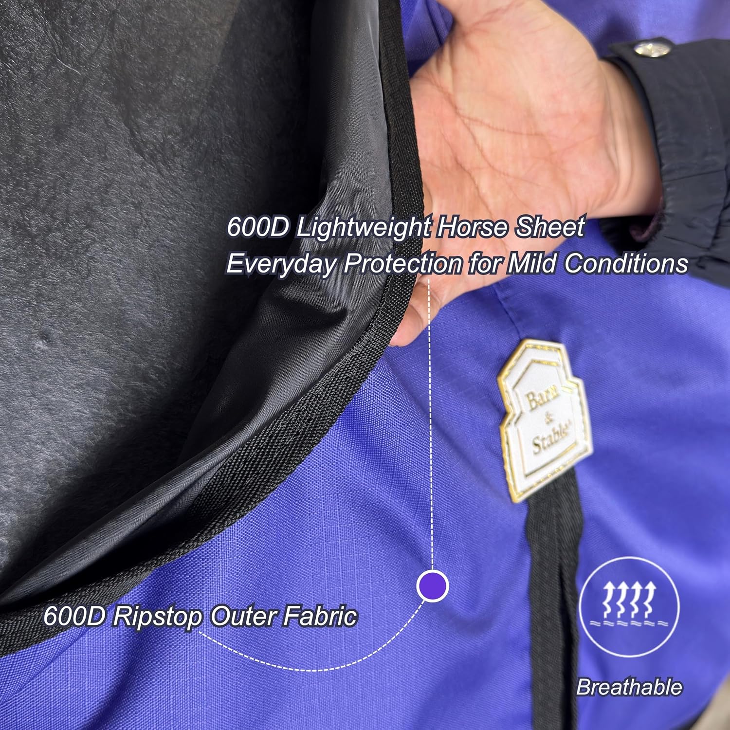 BARN & STABLE 600D Ripstop Lightweight Horse Turnout Sheet No Fill,Water-Resistant & Breathable Horse Blanket for Spring and Mild Weather, with Anti-Rub Fleece Withers - Image 3