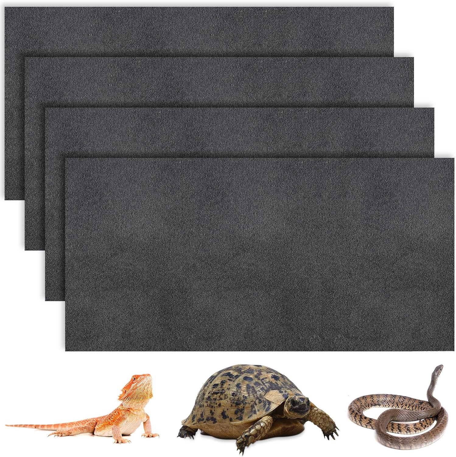 Haull 4 Pcs Reptile Carpet Pet Terrarium Floor Liners Bedding Substrate Liner Supplies Reptile Cage Mat Tank Accessories for Lizard Bearded Dragon Tortoise Snake Leopard (Black,47 x 24 Inch)