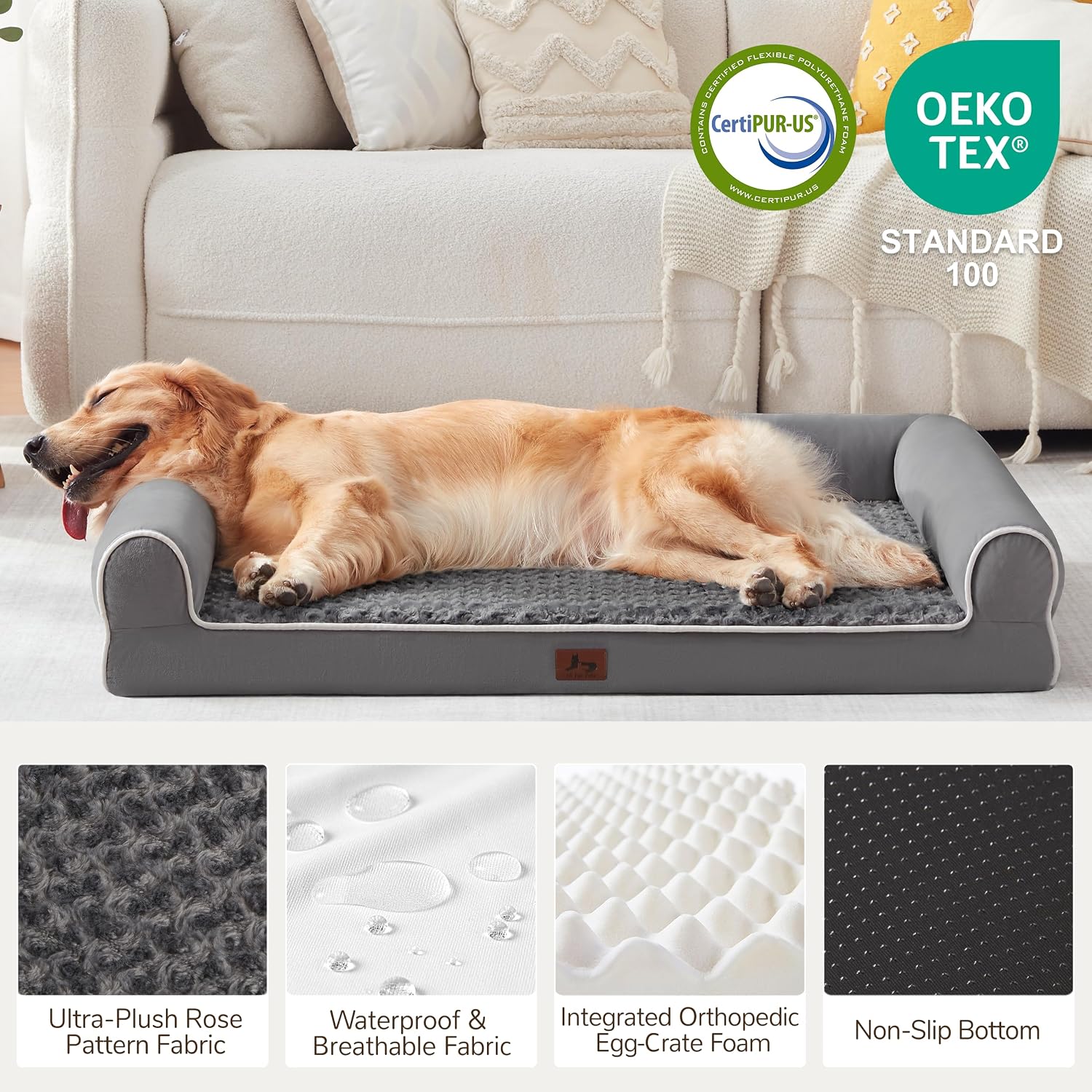 Large Dog Beds Large Sized Dogs 45x35x7 Inch, Orthopedic XXL XL Dog Bed for Medium Size Dogs, Big Waterproof Couch Sofa with Removable Washable Cover for Pet, Dark Grey - Image 4