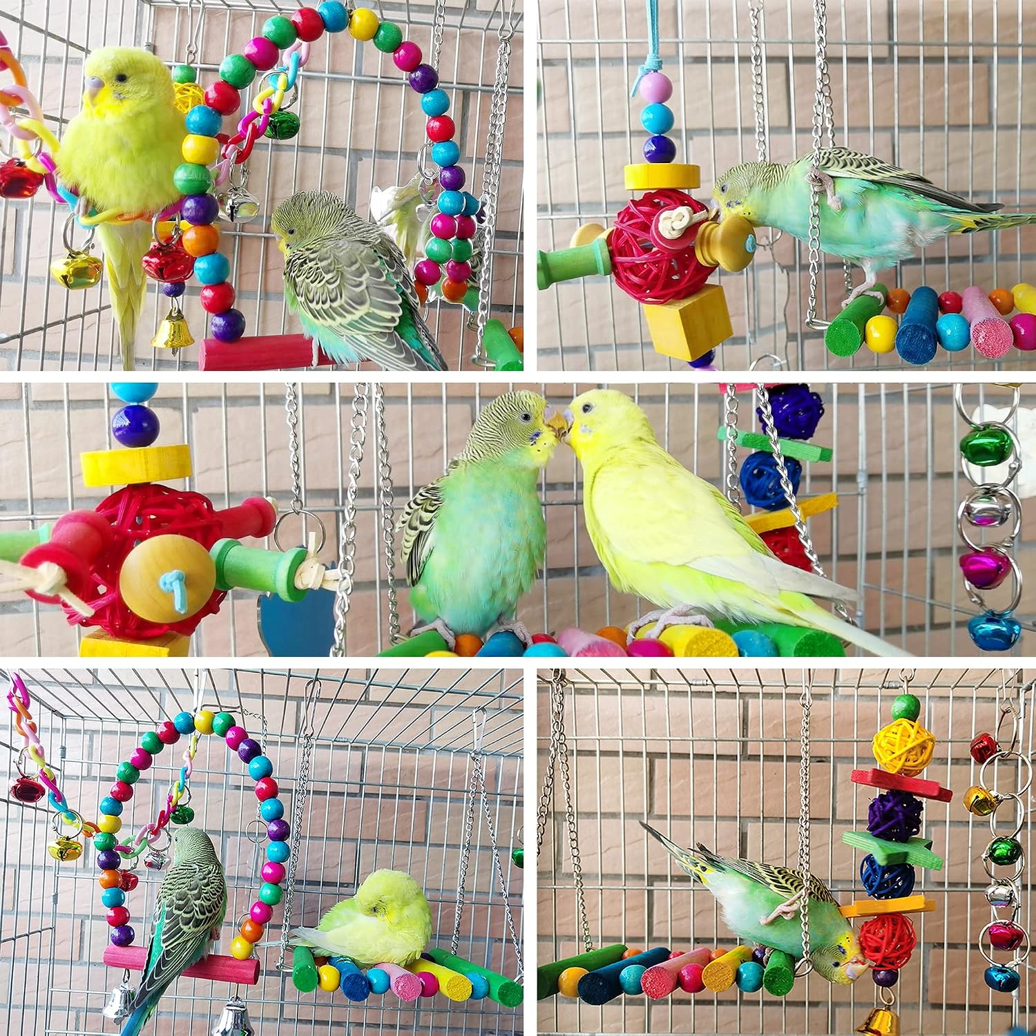 8 Pcs Parakeet Cockatiel Bird Toys, Parrots Cage Accessories Swing Wooden Perch Chewing Toy for Budgerigar, Conures, Love Birds, Finches, Budgies - Image 6