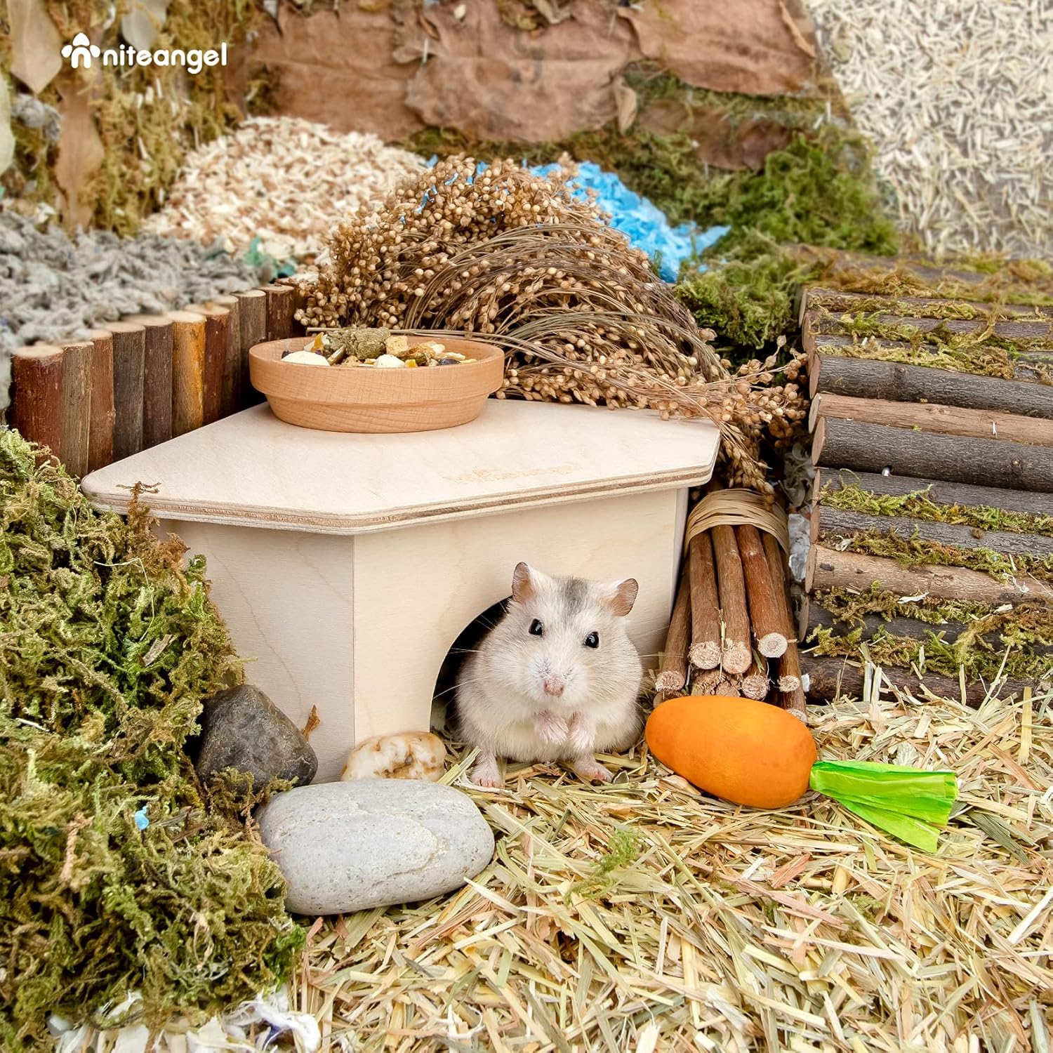 Niteangel Birch Chamber-Maze Hamster Hideout - Small Pets Woodland House Habitats Decor for Hamster Mice Gerbils Mouse - Image 4