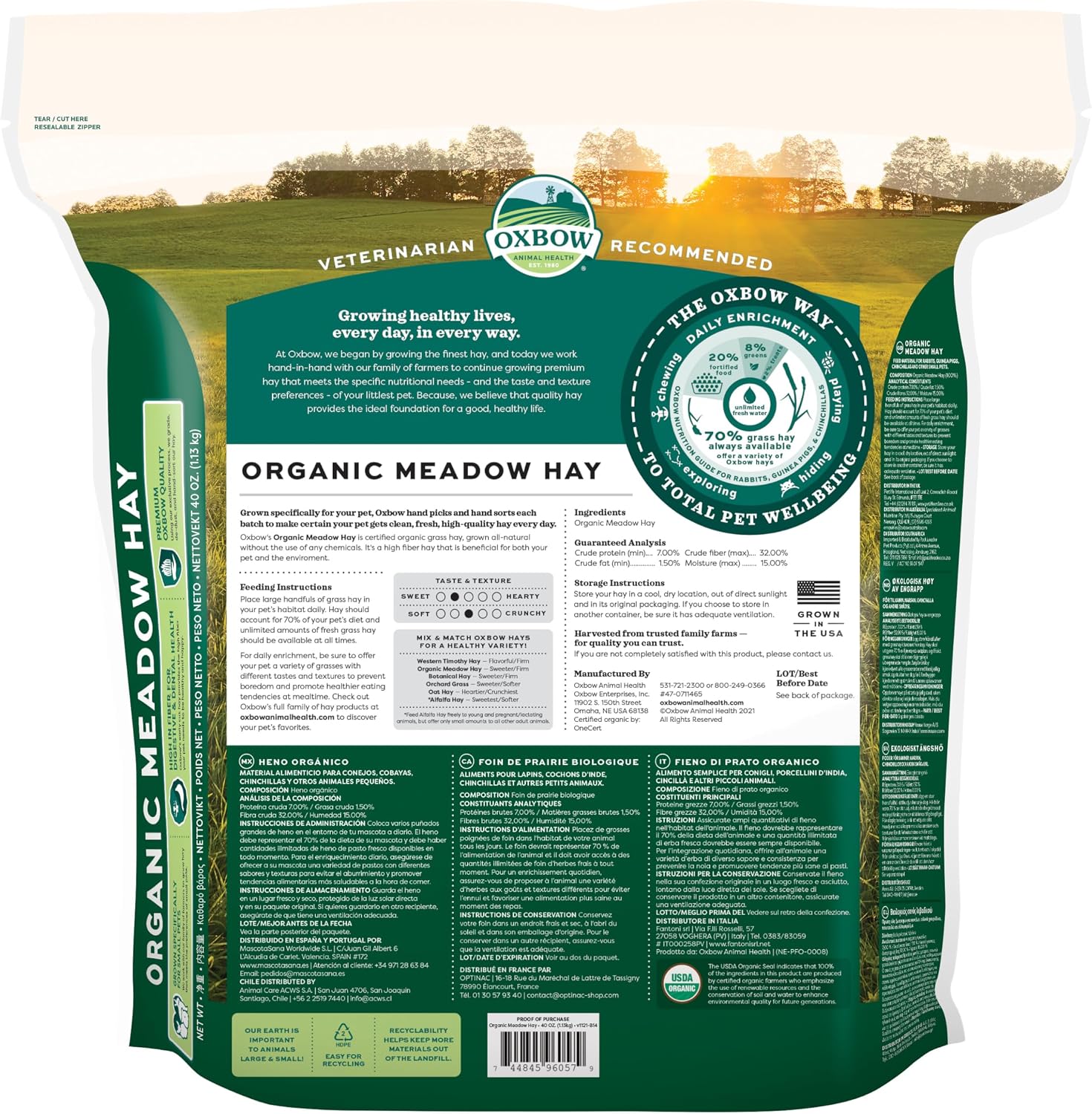 Oxbow Organic Meadow Hay, Guinea Pig & Rabbit Hay, Small Pet Bunny Supplies, All Natural Grass for Guinea Pig, Bunny, Chinchilla & Hamster, Rabbit Supplies for Bunnies, 40 oz Bag - Image 2