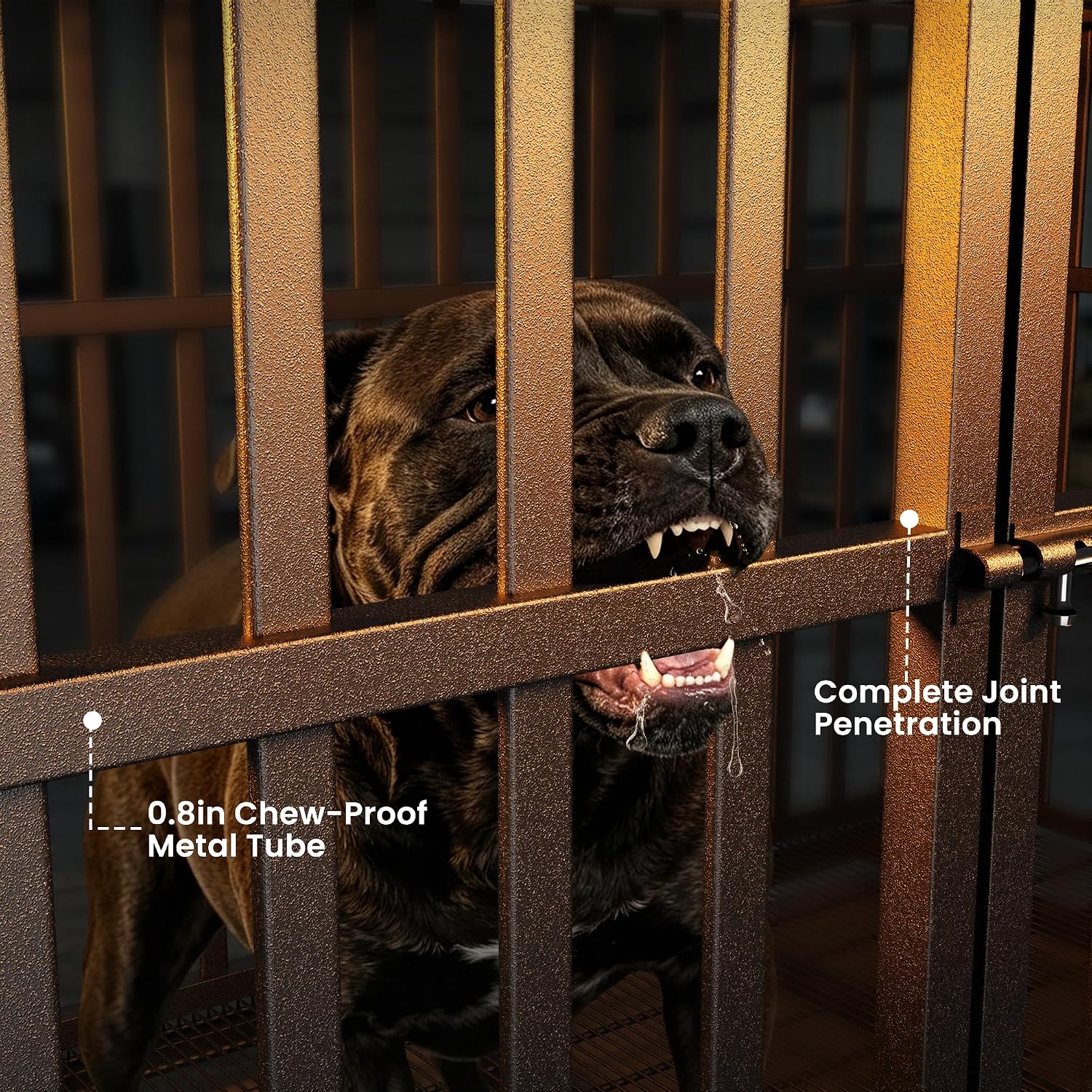 Hiwokk 48 Inch Heavy Duty Dog Crate, Indestructible Escape-Proof Dog Kennel for High Anxiety Large Dogs, Strong Metal Pet Cage with Double Doors, Lockable Wheels & Removable Tray, XL XXL XXXL - Image 3