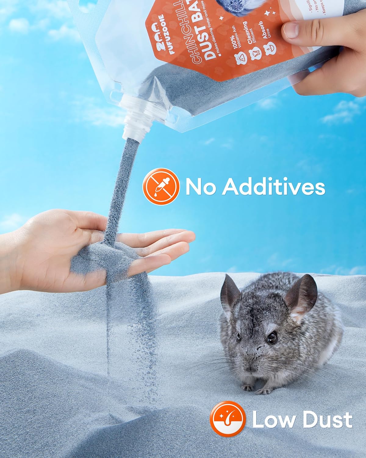 Chinchilla Dust Bath - Gentle Powder for Hamsters & Gerbils, 18oz | Natural sand bath for healthy fur. Safe for chinchillas, hamsters, gerbils & small pets. Gentle, premium dusting powder. - Image 2