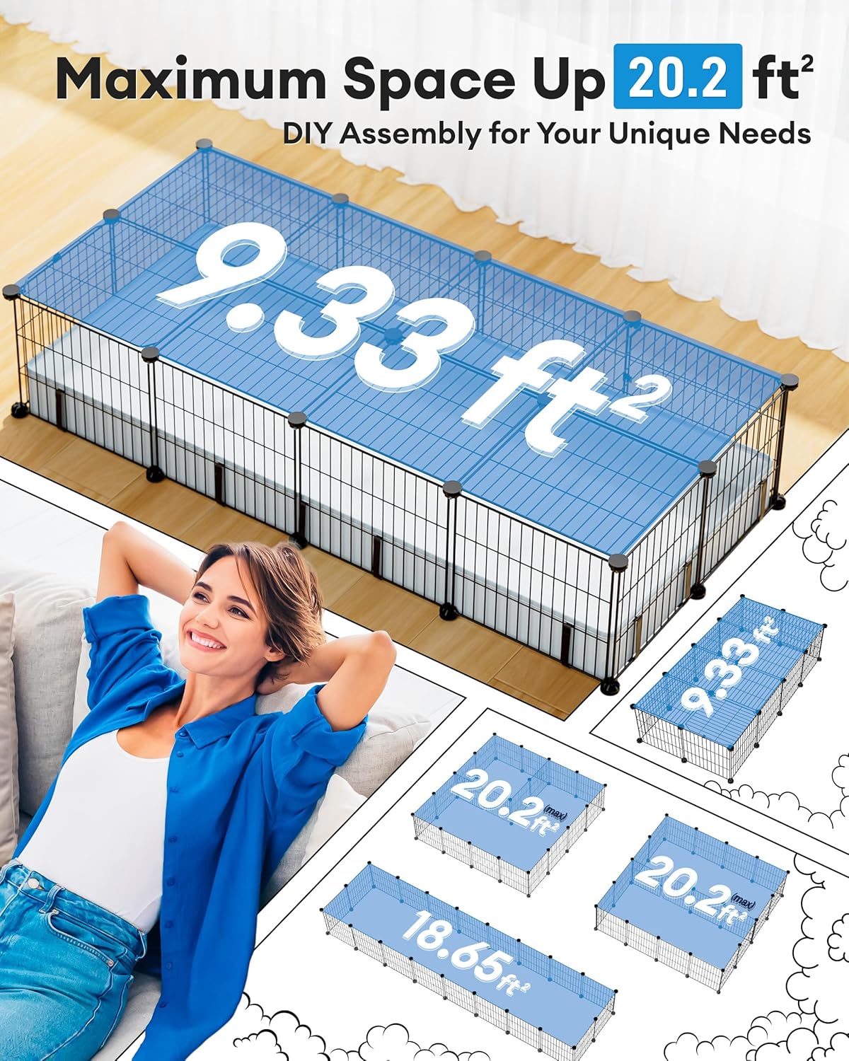 BUCATSTATE Guinea Pig Cages for 2, 20 Panels Guinea Pigs Playpen with Waterproof Mat, Metal Rabbit Cage Indoor for Hedgehogs, Quail, Chickens (56" L x 24" W x 12" H) - Image 5