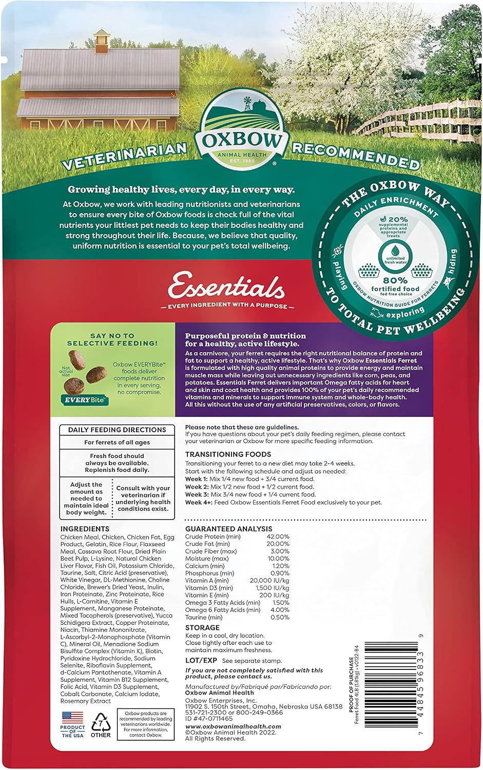 Oxbow Essentials Ferret Food, Vitamin & Mineral Rich Formula for Ferret, High Protein Food & High Fat, Small Animal Pet Products, Oxbow, Made in USA, 4 lb Bag - Image 2