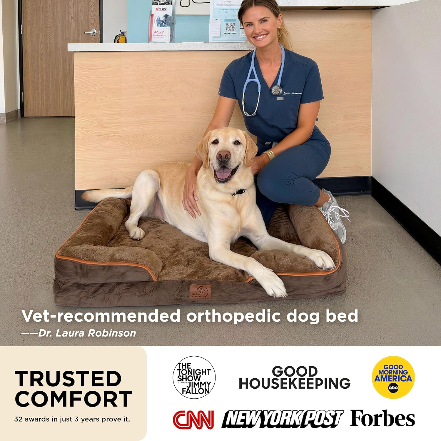 Bedsure Orthopedic Dog Bed Medium Size Dogs - Washable Small Medium Dog Cat Bed Waterproof, Comfort Cats Couch Sofa with Washable Removable Cover, Pets Bed with Nonskid Bottom, Grey, 28" - Image 2