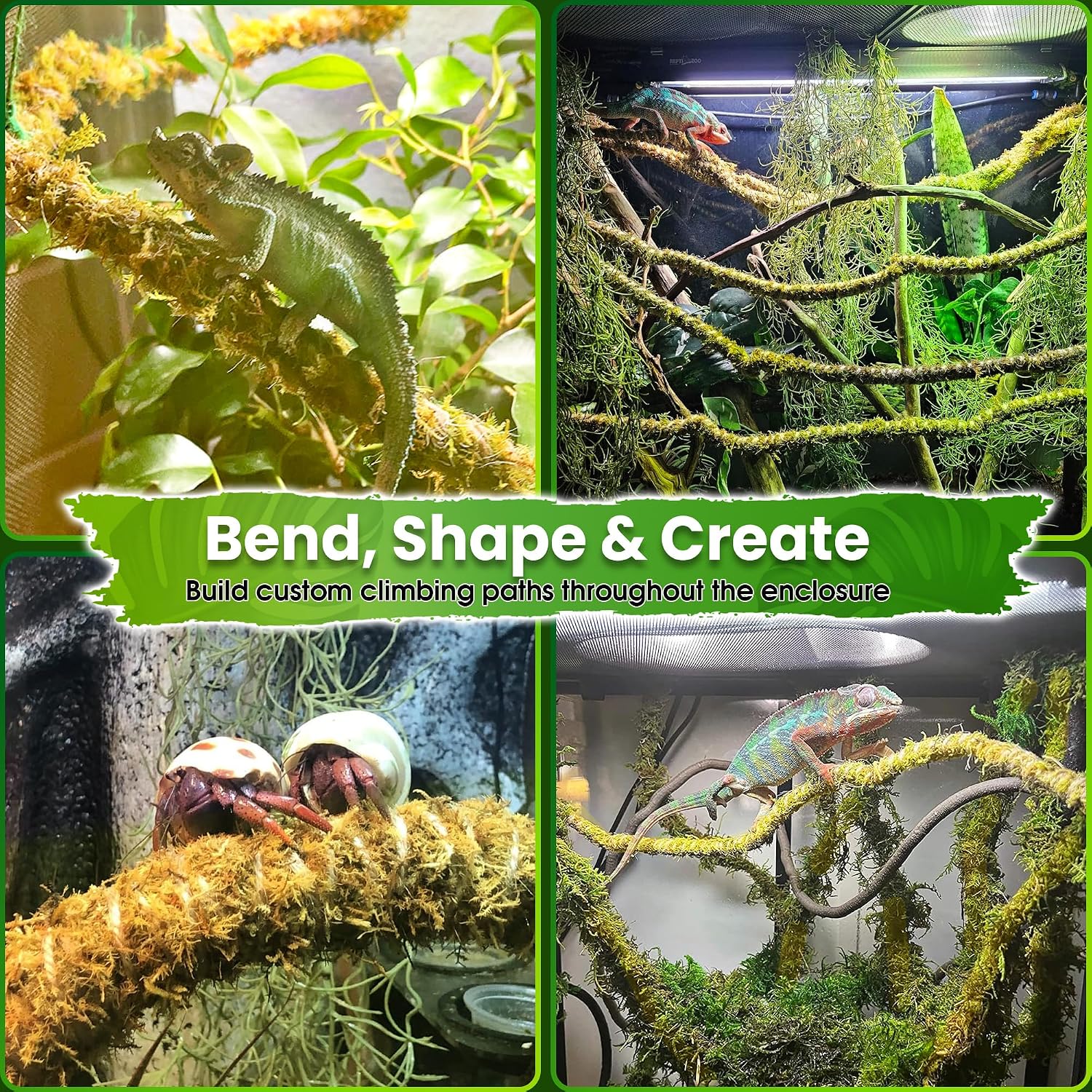 Duspro 10FT Reptile Vines for Climbing Bendable Branch for Reptile Natural Moss Rope Jungle Decor for Bearded Dragon, Chameleon Tank Accessories, Snake Gecko Lizard Terrarium - Image 2