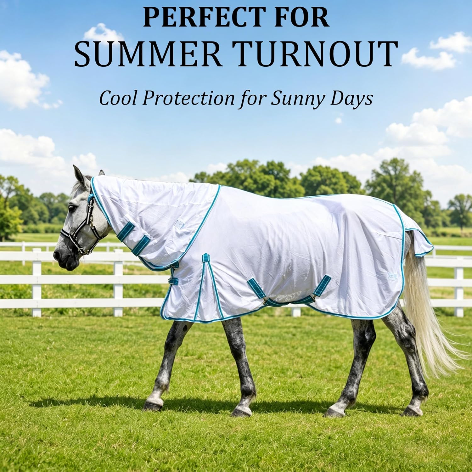Horse Fly Sheet with Detachable Neck, Maximum Airflow Breathable Open Weave Mesh for Hot Weather, Anti-Rub Comfort, 65% UV Protection, Cool Summer Sheet for Pasture & Barn White 78 - Image 7
