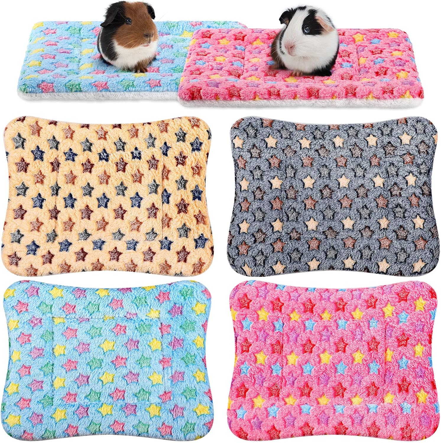 Tuanse 4 Pack Guinea Pig Bed Mat Bedding Rabbit All Season Soft Fleece Bed Pad for Small Animal Mattress Fleece Sleeping Pad for Hedgehogs Bunny Ferrets Hamster(Little Star,13 x 10 Inch)