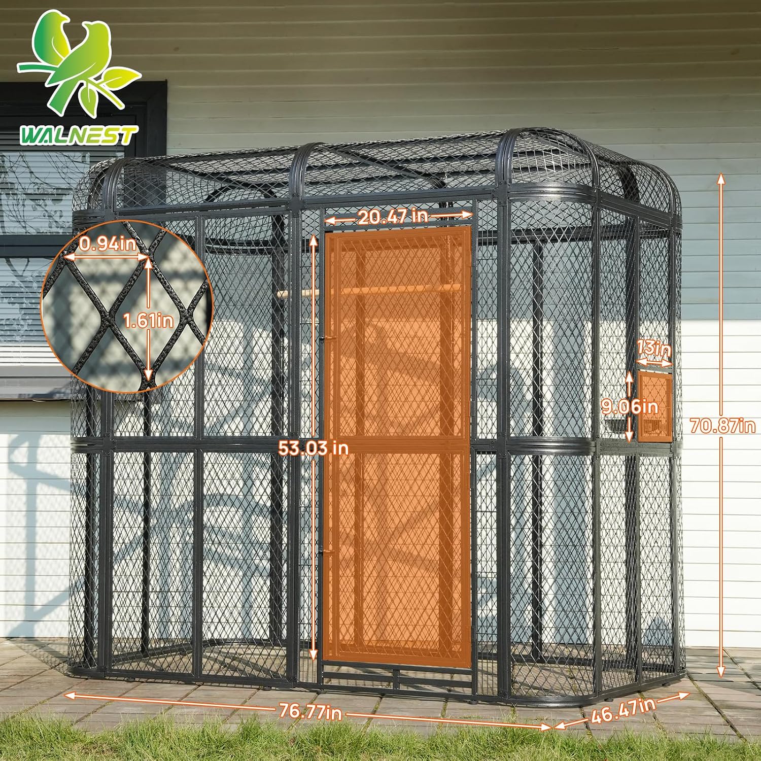 77" Walk-in Bird Cage, Heavy Duty Outdoor Aviary for Macaws | Parrots & Cockatiels Rustproof Carbon Steel, 6.4×3.8×7.95 Ft, Diamond Grid Design - Image 2