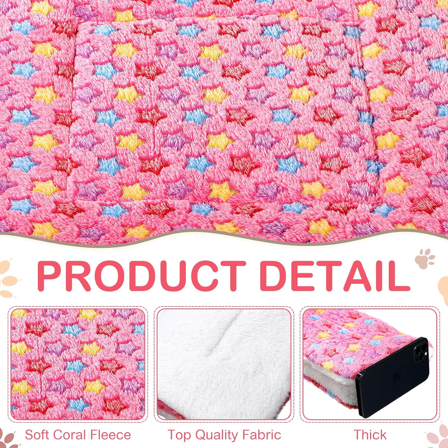 Tuanse 4 Pack Guinea Pig Bed Mat Bedding Rabbit All Season Soft Fleece Bed Pad for Small Animal Mattress Fleece Sleeping Pad for Hedgehogs Bunny Ferrets Hamster(Little Star,13 x 10 Inch) - Image 3