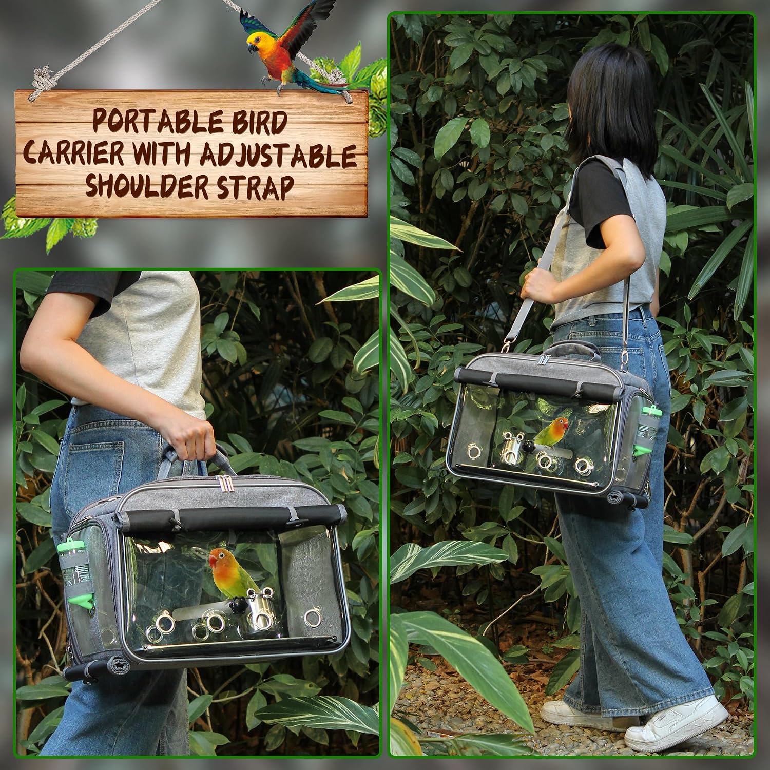 Bird Carrier Airline Approved, Bird Travel Cage with Indestructible Stainless Steel Mesh, Bird Travel Bag Lightweight and Portable with Water Bottle and Bowl - Image 5