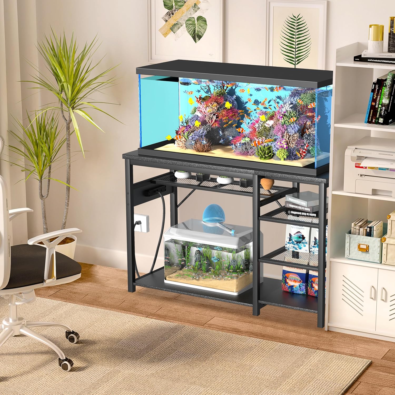 GRLEAF 55-75 Gallon Aquarium Stand: 1000LB Capacity, Built-In Power Outlets, 3-Tier Shelves for Fish Tank Accessories Storage, Heavy-Duty Steel/Wood Hybrid for Fish & Reptile Tanks | Excludes Tank - Image 3