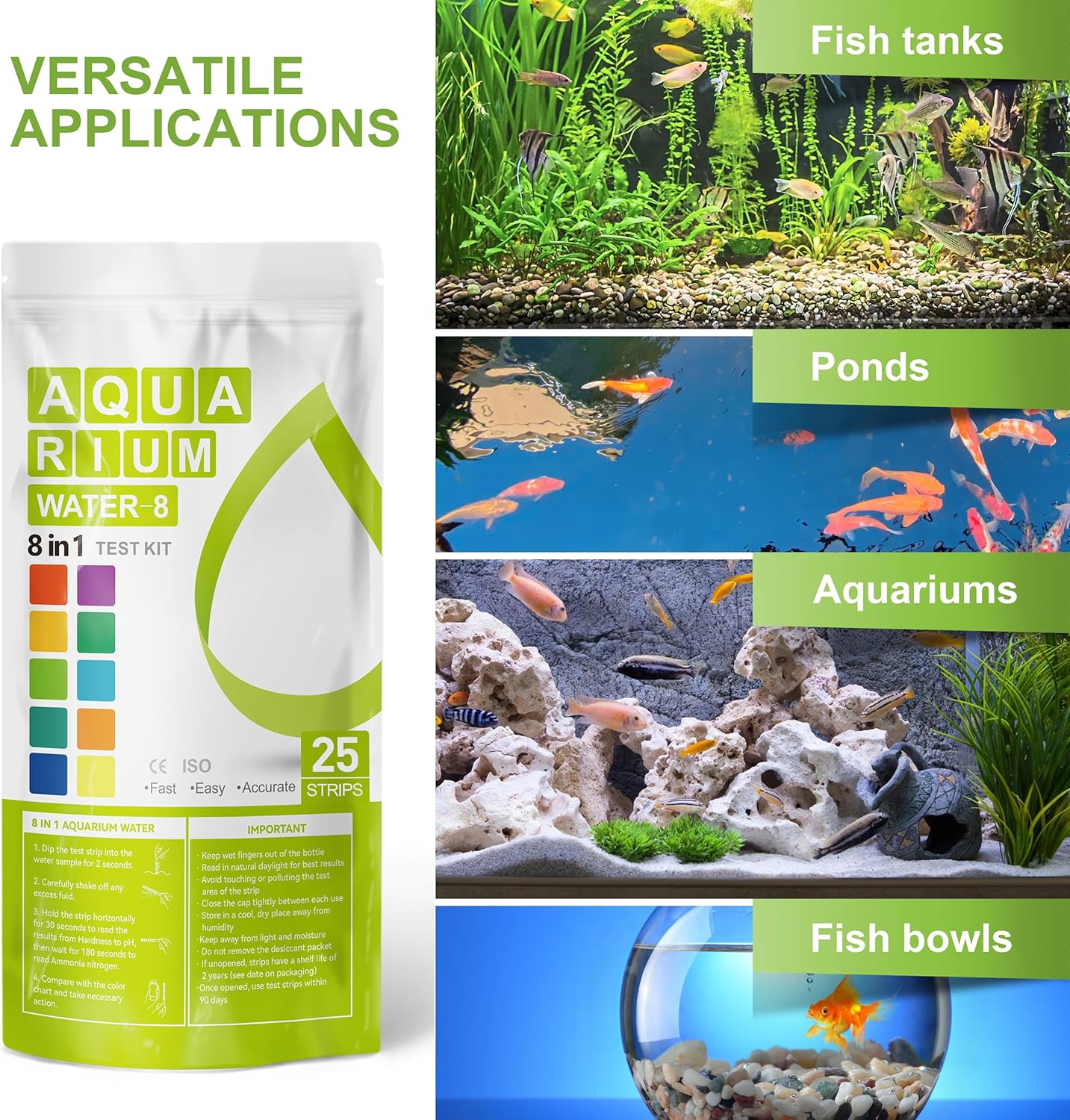 AAwipes Aquarium Ammonia Test Strips 8-in-1 |25 Strips | Quick & Accurate Water Testing Test pH, Ammonia, Alkalinity, Hardness, Chlorine, Nitrite, etc. (K02-25) - Image 3