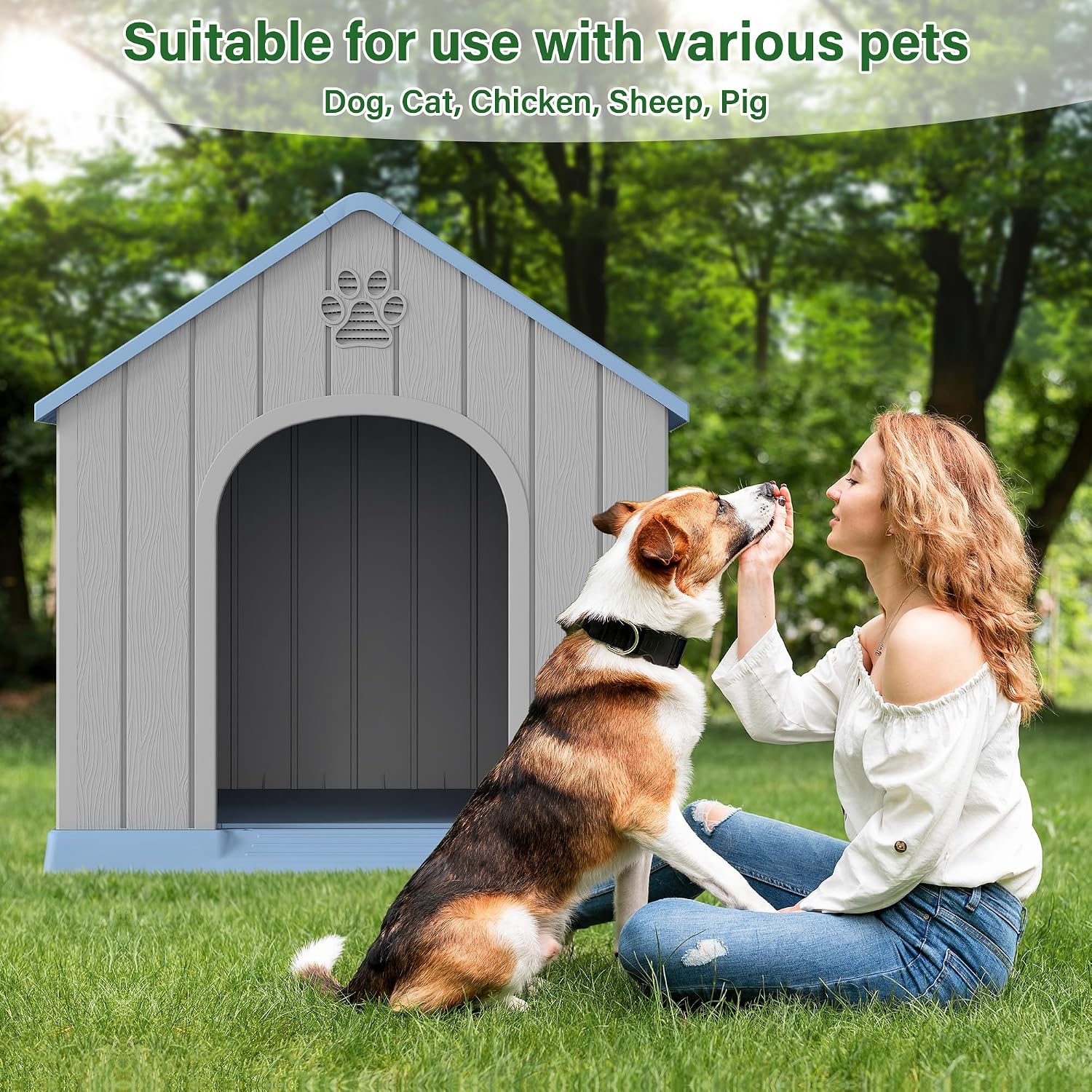 Bifanuo Large Dog House for Outdoor & Indoor, Waterproof Puppy Shelter with Air Vents & Elevated Floor, Easy Assemble Sturdy Dog Kennel for Large Dogs (Blue, 36.2''L×38''W×38''H) - Image 6