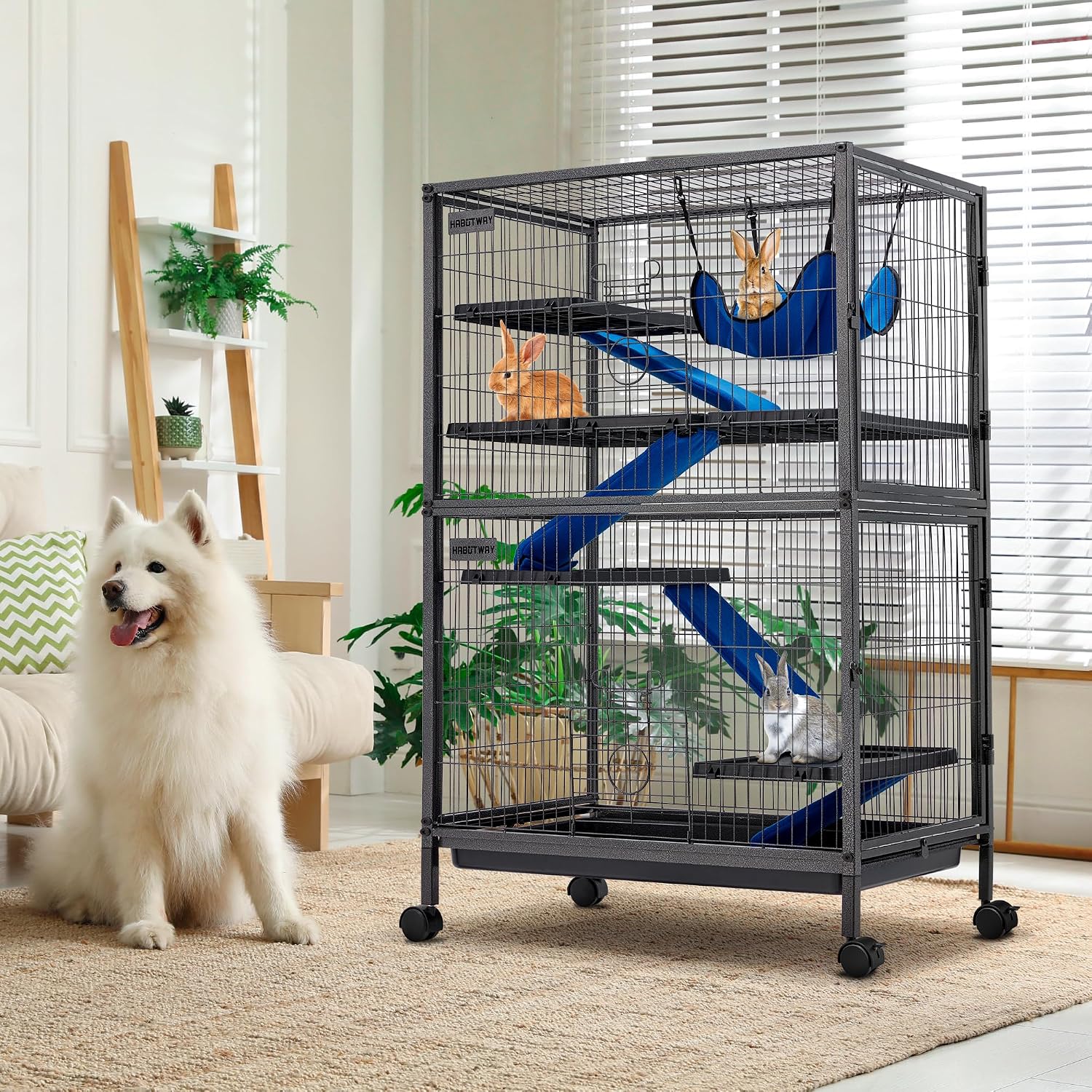 HABUTWAY 50''H Metal Small Animal Cages, Rolling Chinchilla Cage with Removable Ramps, Lagre Cage for Chinchillas/Guinea Pigs/Rabbit, Ferret Cages with Hammock & 5 Tiers, Black - Image 2