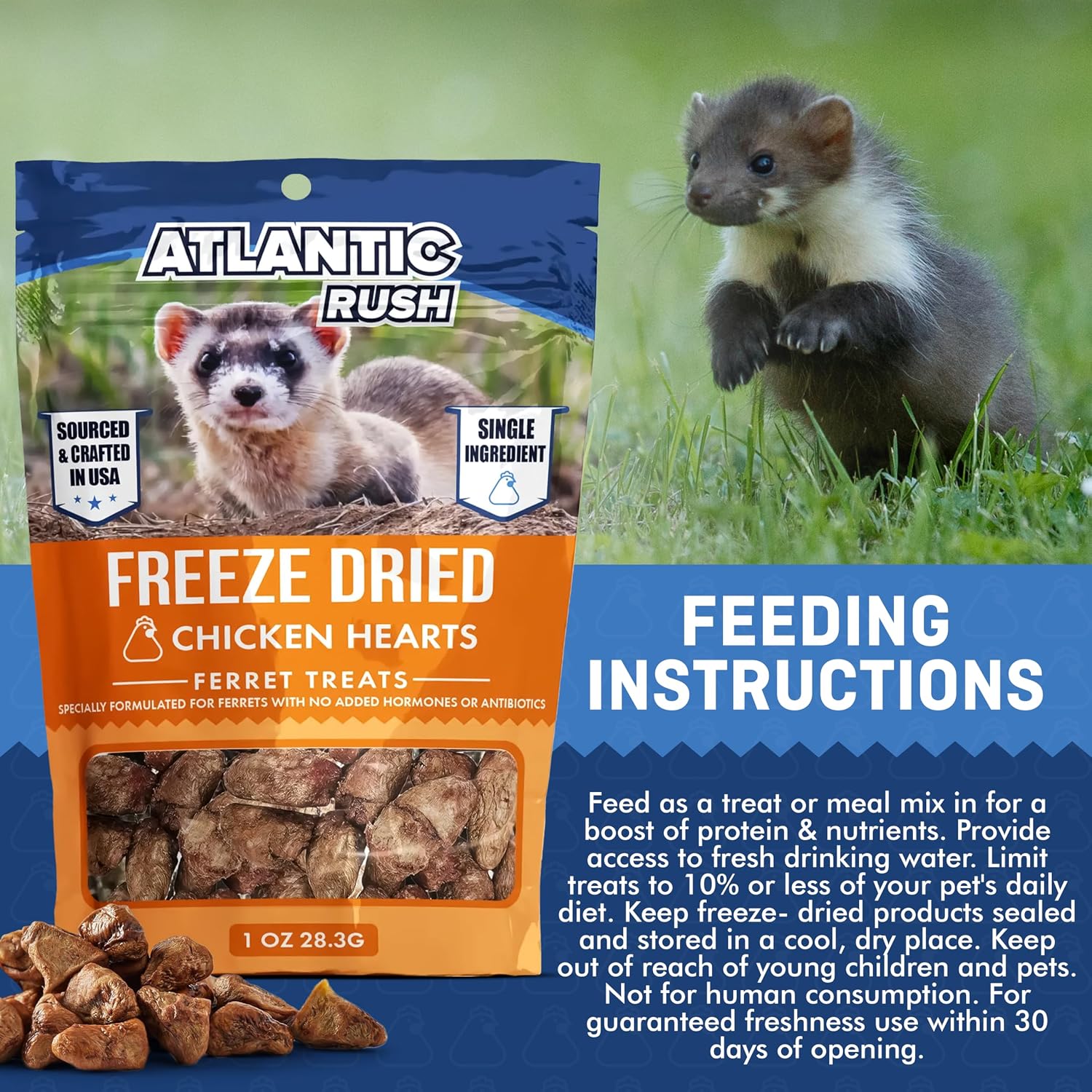 Freeze Dried Small Pet Treats - Resealable Bag of Treats for Ferrets - Ferret Snacks - Single Ingredient Ferret Food With No Preservatives Or Fillers- Small Animals Treats (1oz, chicken Heart) - Image 5