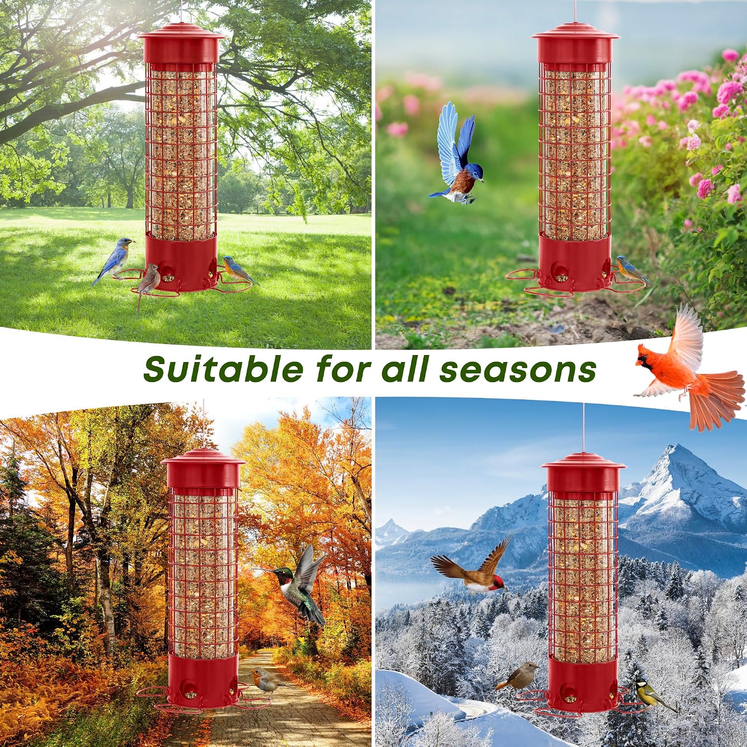 Squirrel Proof Bird Feeders, Metal Wild Bird Feeder for Outdoors Hanging, Weight Activated Squirrel Buster for Chickadees, Goldfinches, Cardinals, Chew-Proof, 4.4LB Large Capacity, Red - Image 7