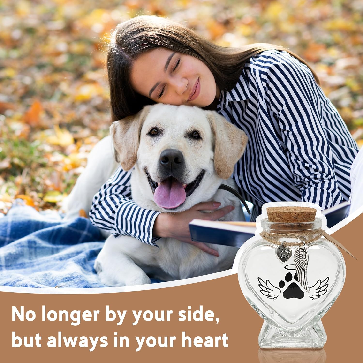 Pet Memorial Gift for Loss of Dog or Cat, Heart Shape Glass Jar & Bottle for Fur, Hair, Whiskers or Ashes Keepsake Urn with Cork Top, Charms for Cute Rainbow Bridge Memorial, Dog - Image 7